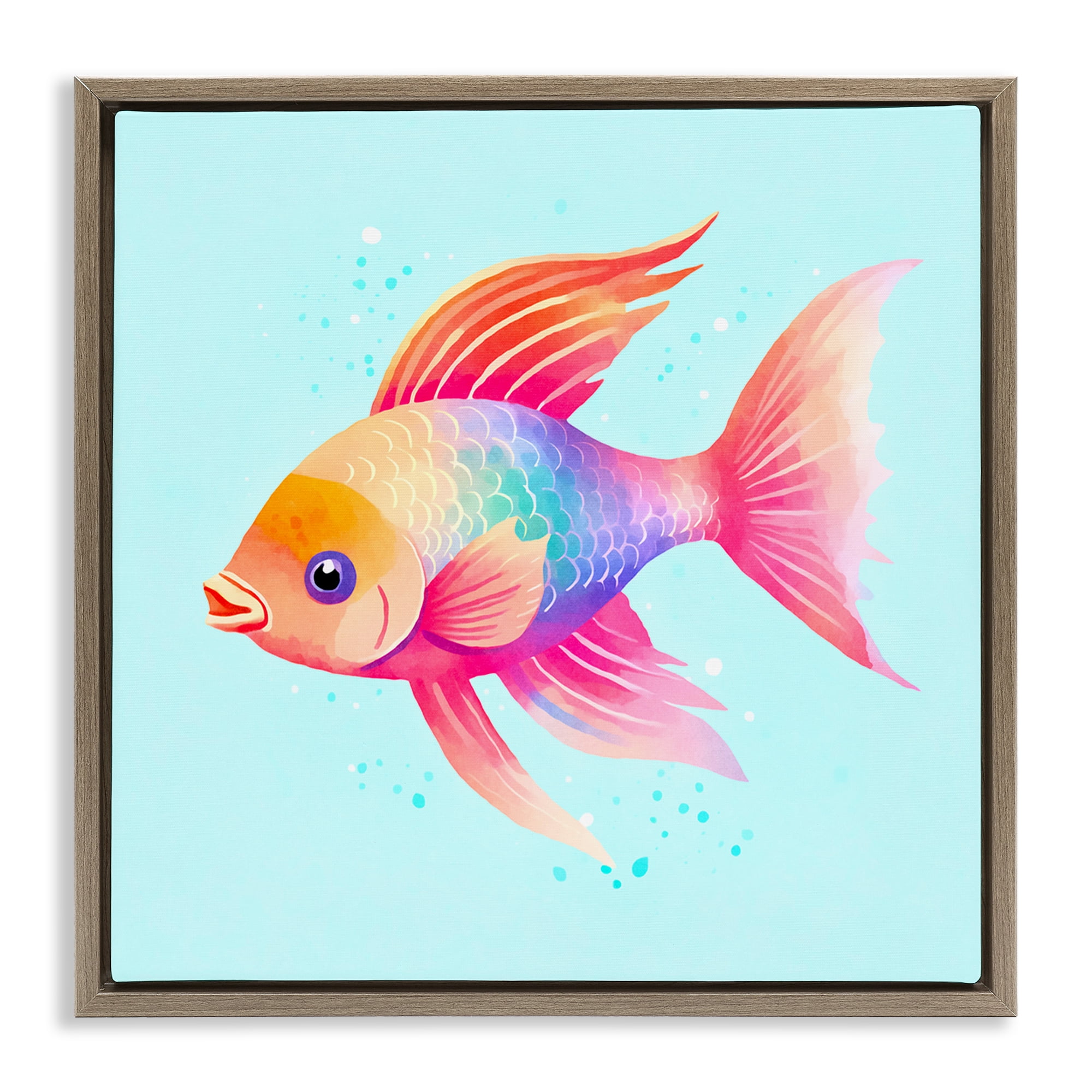 Stupell Industries Whimsical Gradient Fish Animals Painting Brown Floater Framed Canvas Art Print Wall Art, 25 x 25
