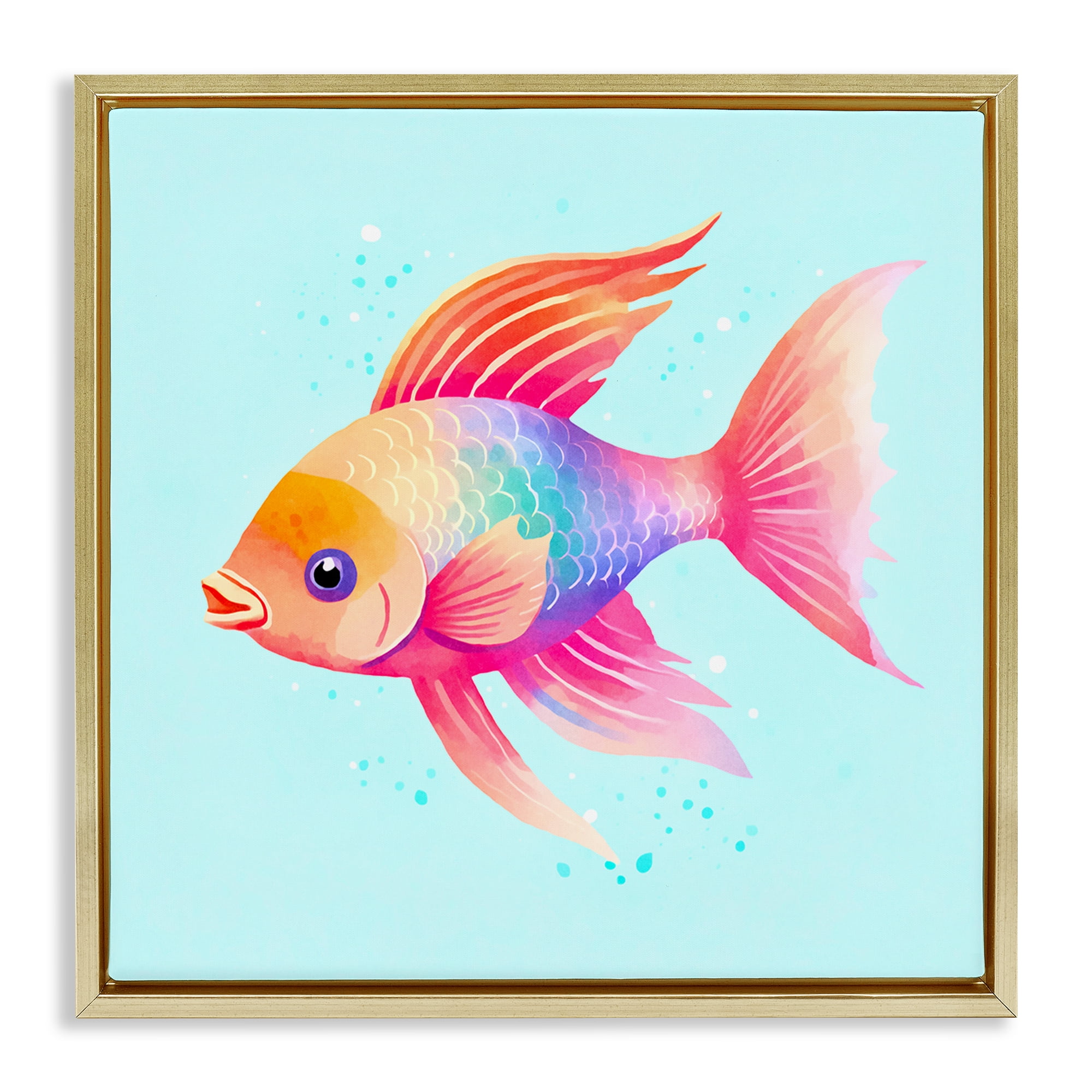 Stupell Industries Whimsical Gradient Fish Animals Painting Gold Floater Framed Canvas Art Print Wall Art, 18 x 18