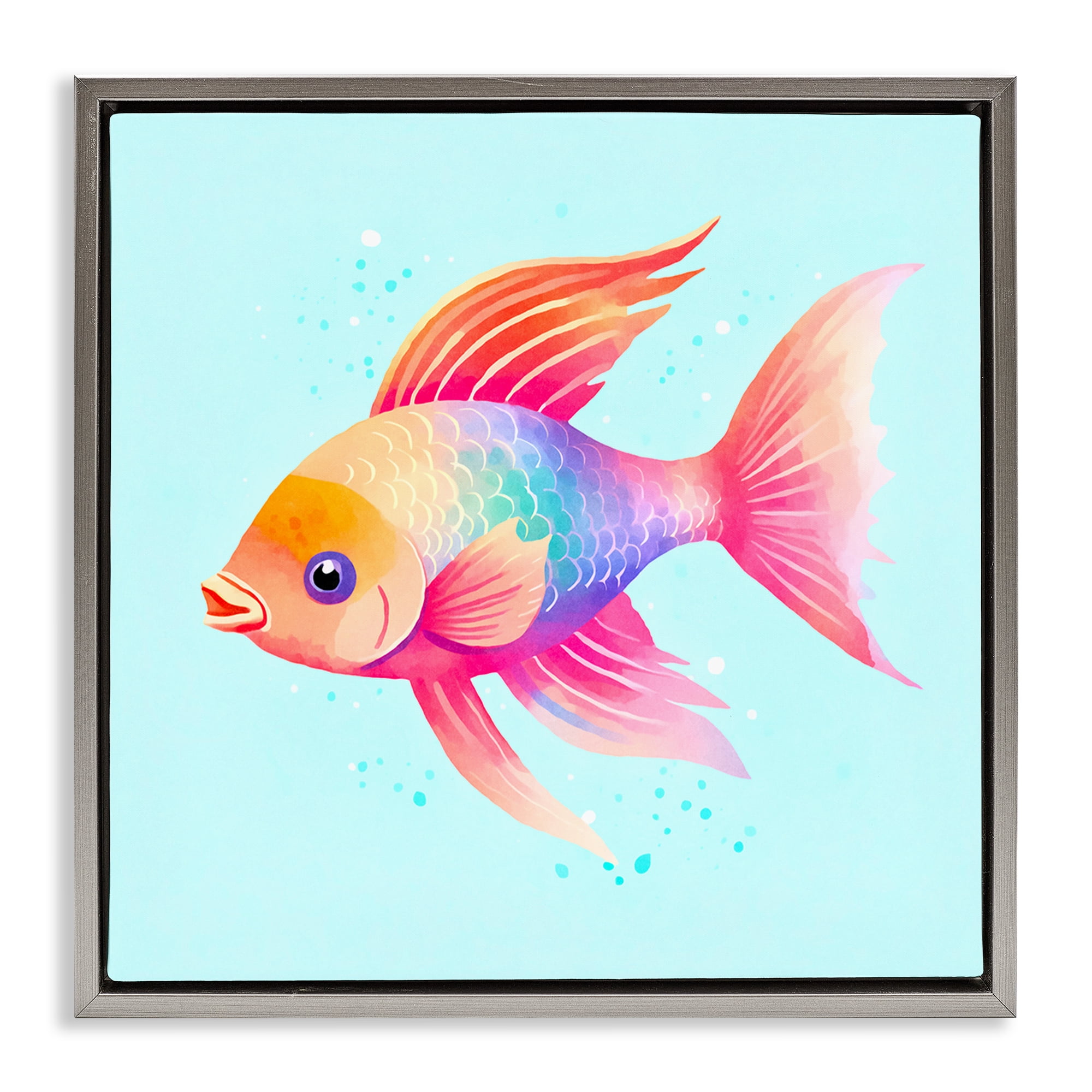 Stupell Industries Whimsical Gradient Fish Animals Painting Gray Floater Framed Canvas Art Print Wall Art, 25 x 25