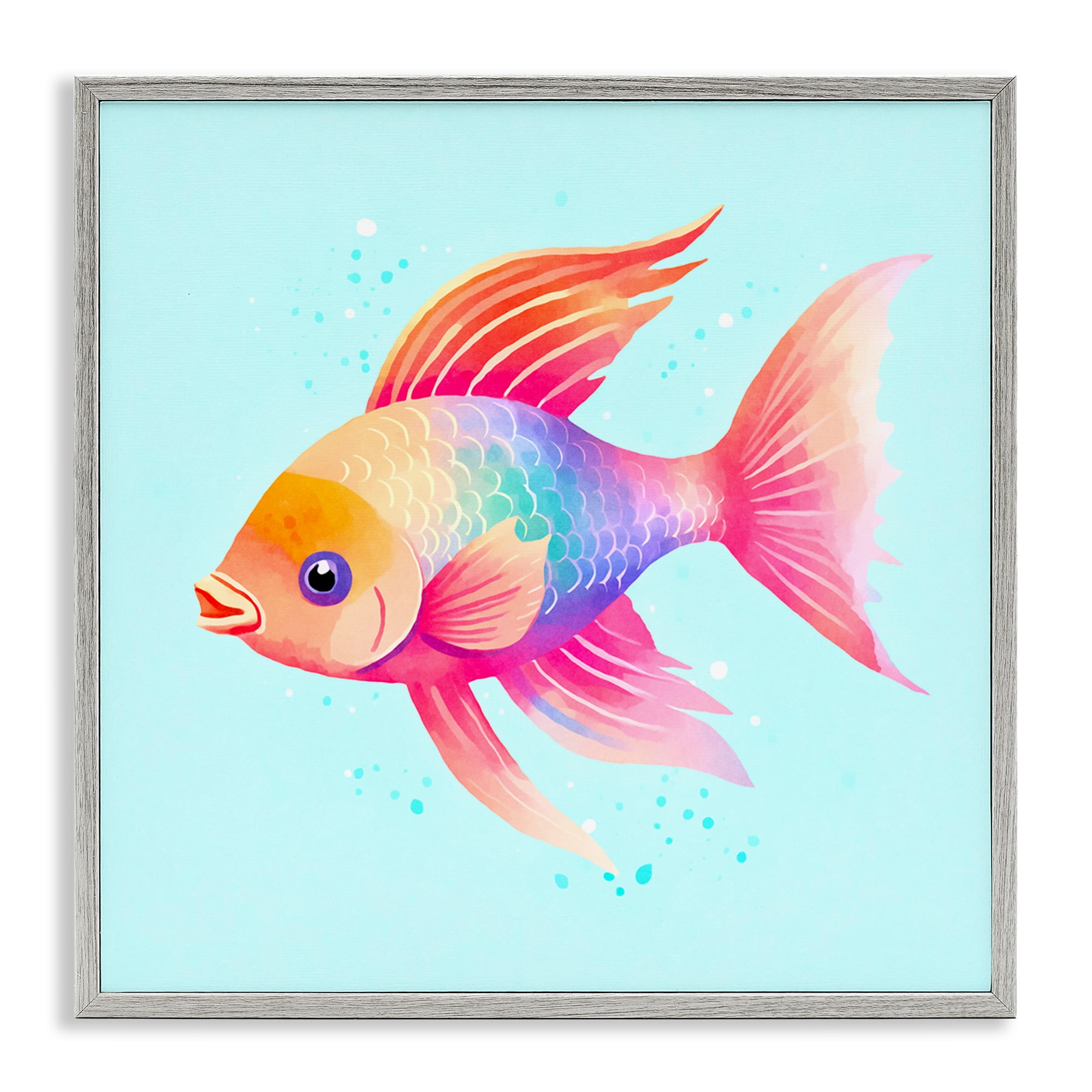 Stupell Industries Whimsical Gradient Fish Animals Painting Gray Framed Art Print Wall Art, 17 x 17