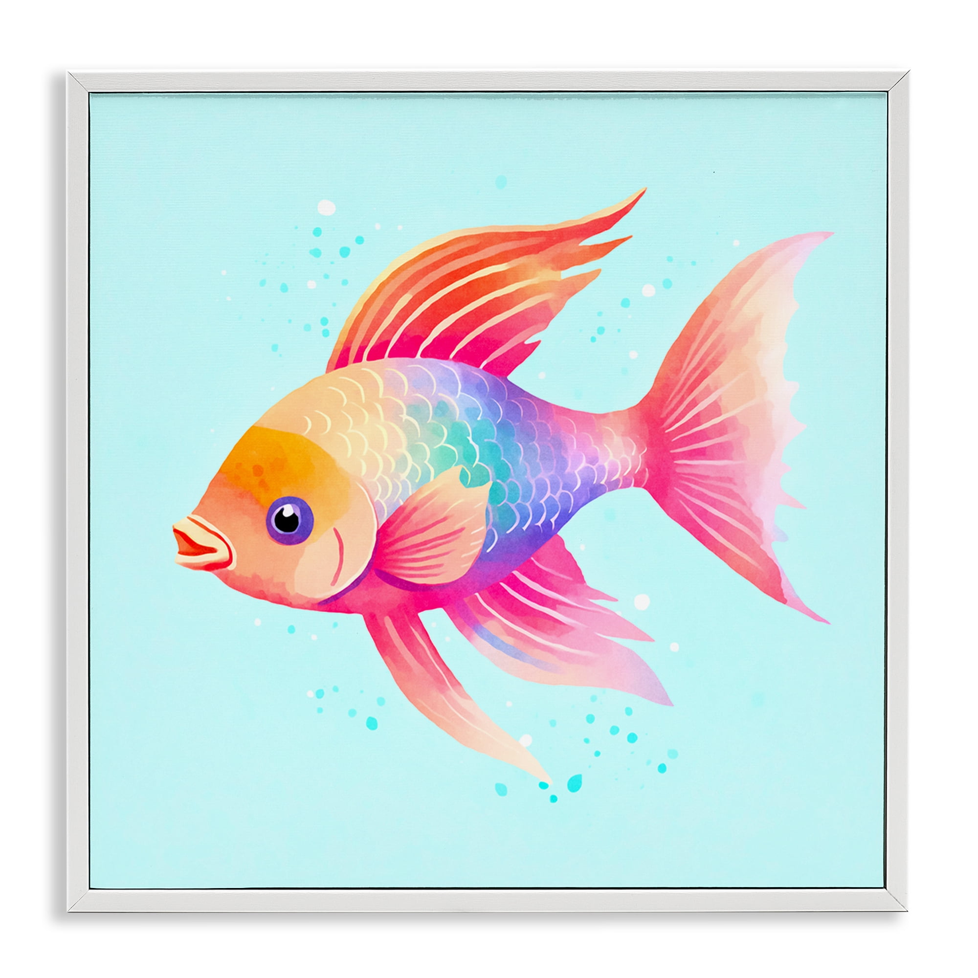 Stupell Industries Whimsical Gradient Fish Animals Painting White Framed Art Print Wall Art, 17 x 17