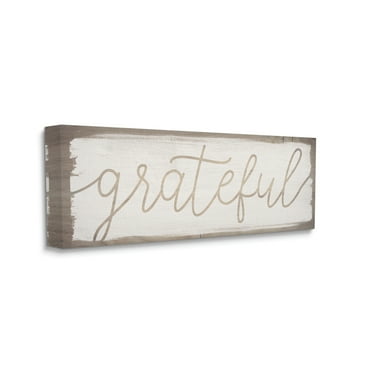 Stupell Industries Whimsical Grateful Phrase Distressed Wood Pattern Typography Painting Gallery Wrapped Canvas Art Print Wall Art, 10 x 24
