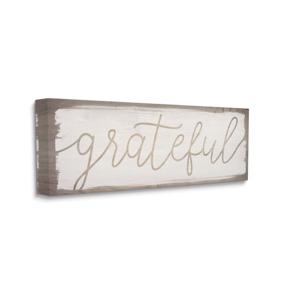 Stupell Industries Whimsical Grateful Phrase Distressed Wood Pattern Typography Painting Gallery Wrapped Canvas Art Print Wall Art, 13 x 30