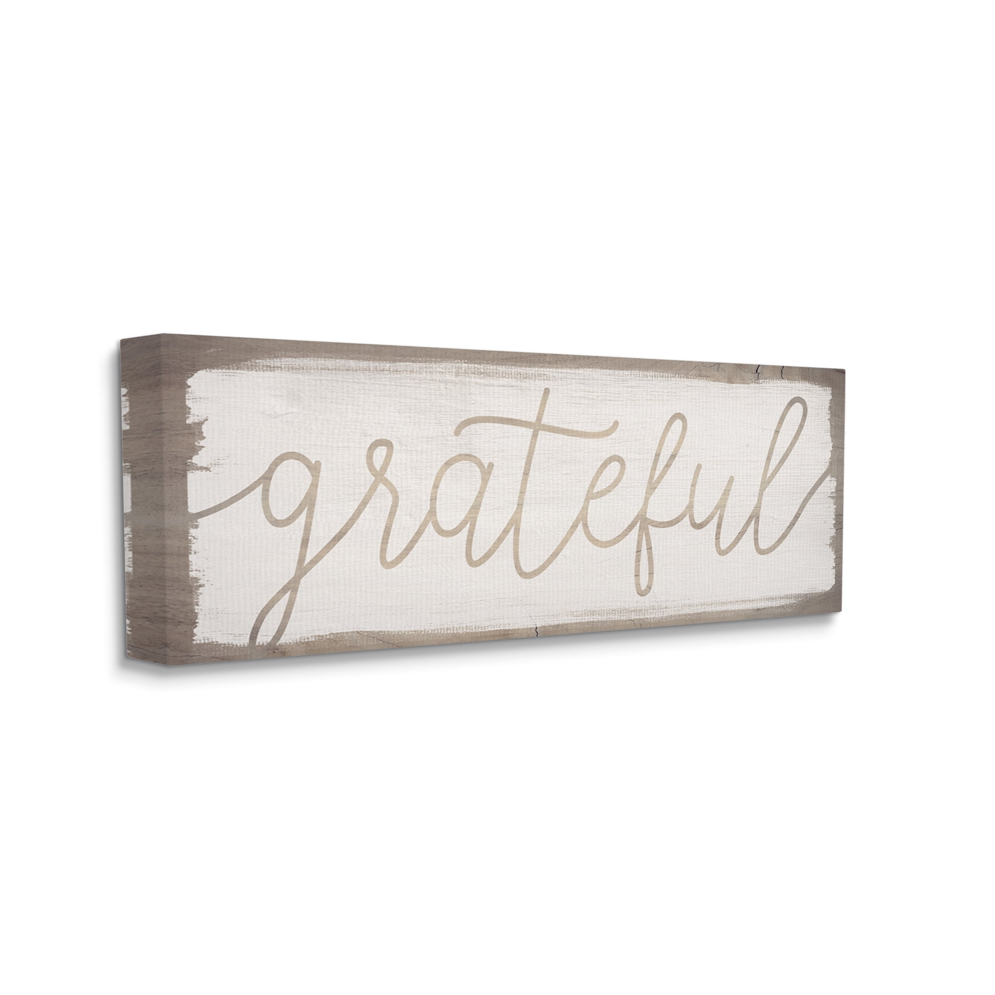 Stupell Industries Whimsical Grateful Phrase Distressed Wood Pattern Typography Painting Gallery Wrapped Canvas Art Print Wall Art, 20 x 48