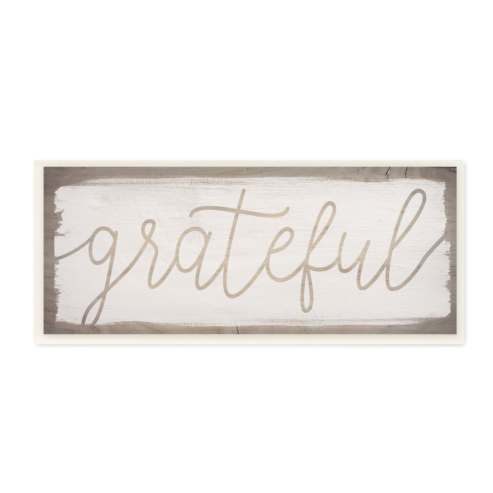Stupell Industries Whimsical Grateful Phrase Distressed Wood Pattern Typography Painting Wall Plaque Art Print Wall Art, 7 x 17