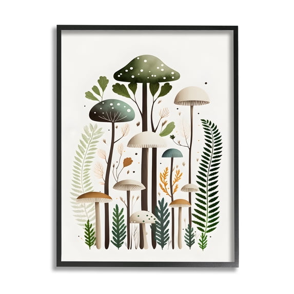Stupell Industries Whimsical Green Mushrooms Botanical & Floral Painting Black Framed Art Print Wall Art, 24 x 30