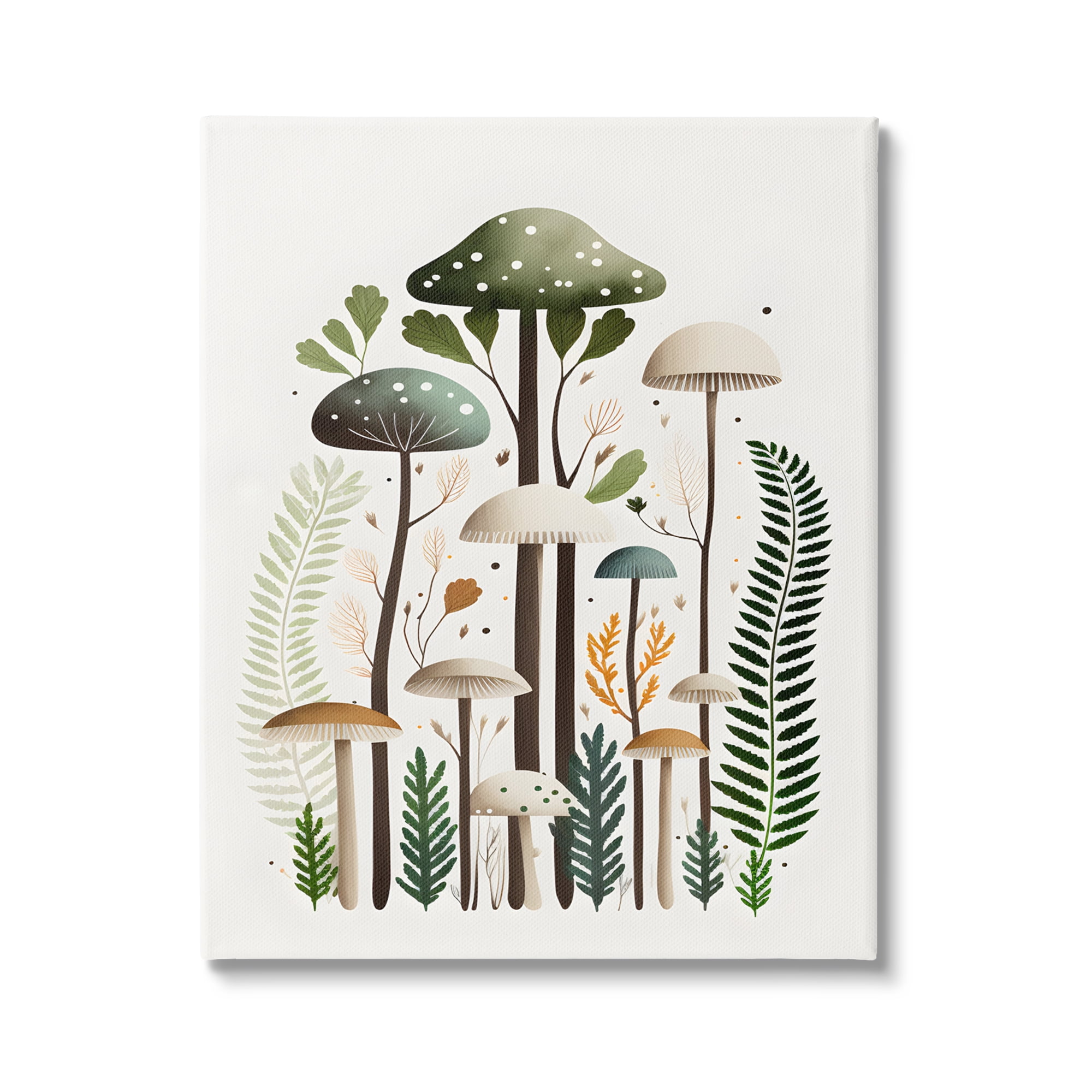 Stupell Industries Whimsical Green Mushrooms Botanical & Floral Painting Gallery Wrapped Canvas Art Print Wall Art, 24 x 30