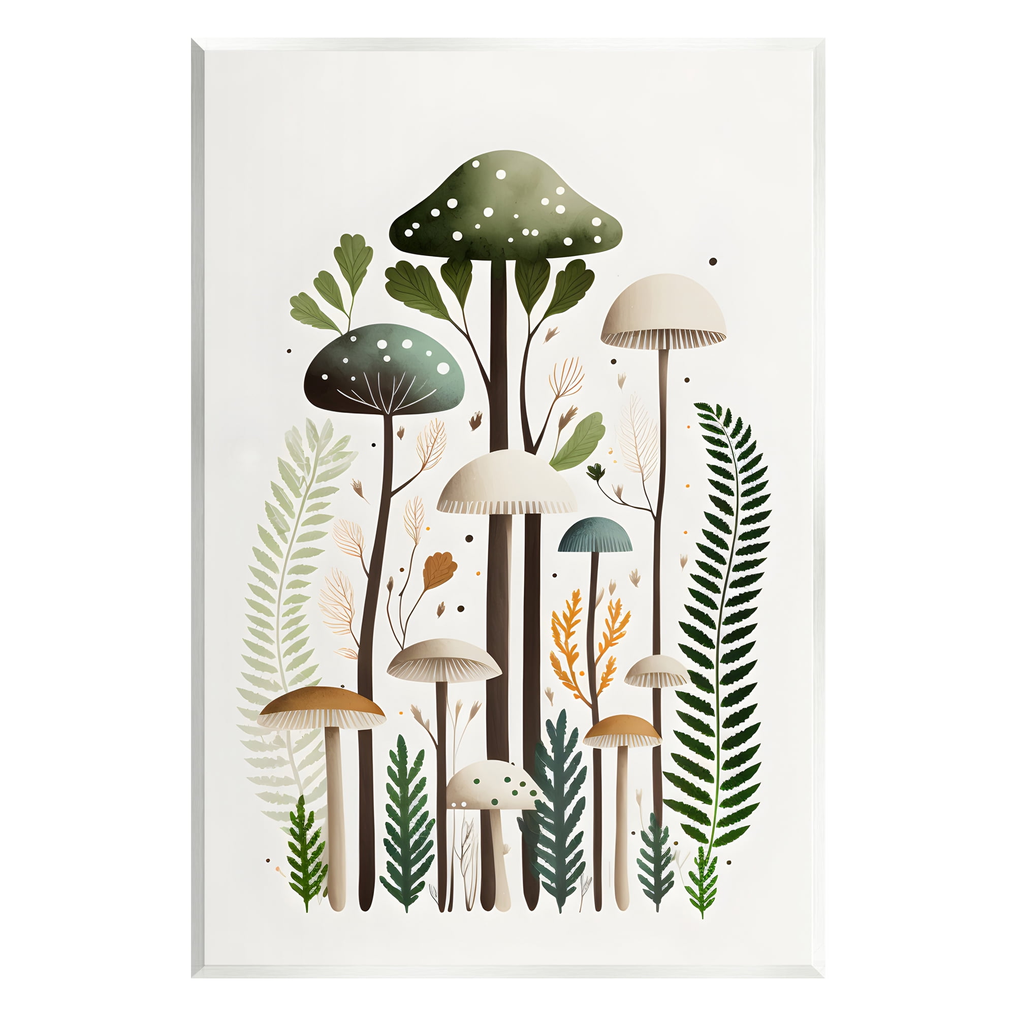 Whimsical Green Mushrooms Botanical MDF Wall Art, 10 x 15
