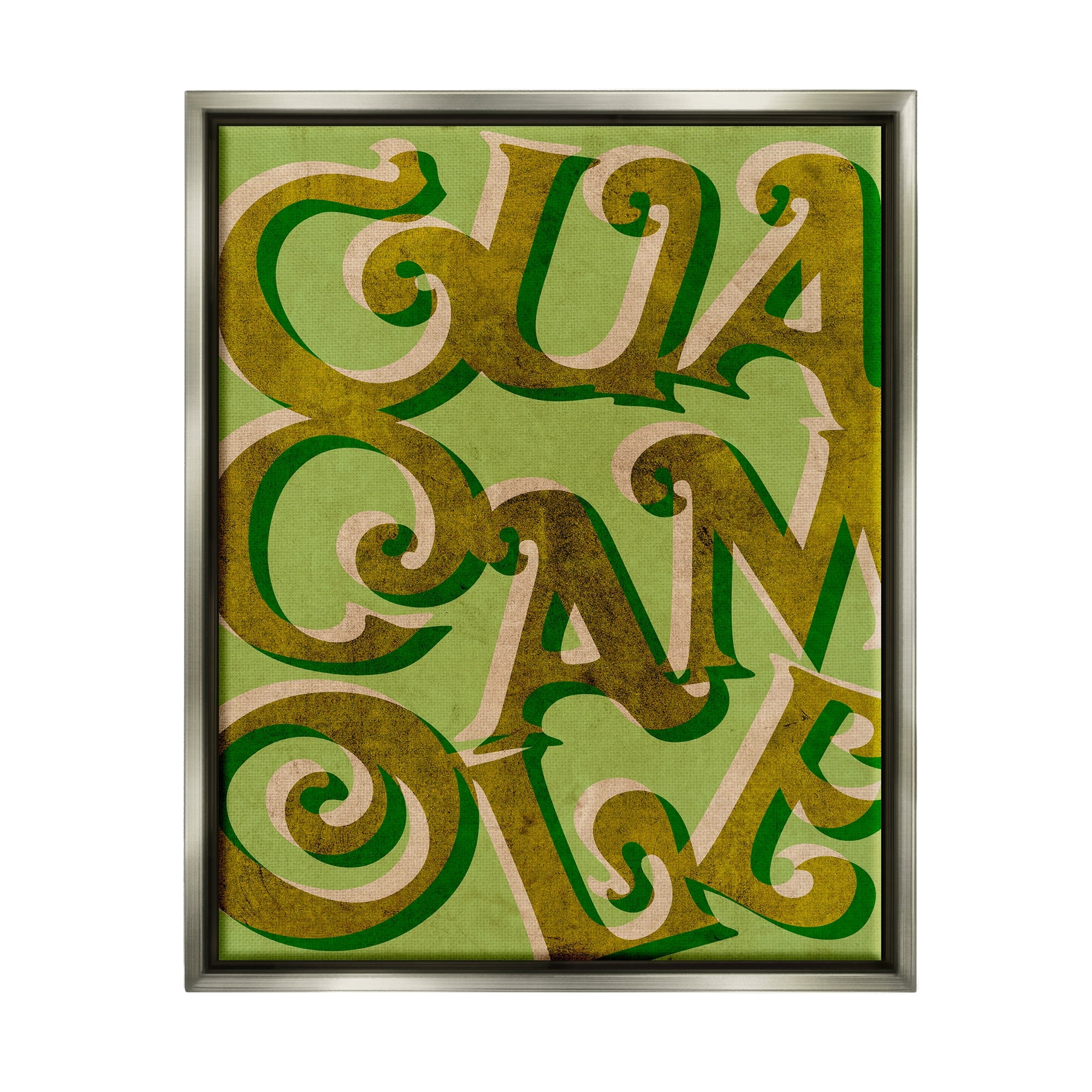 Stupell Industries Whimsical Guacamole Typography Layered Lettering Kitchen Sign Graphic Art Luster Gray Floating Framed Canvas Print Wall Art, Design by Daphne Polselli