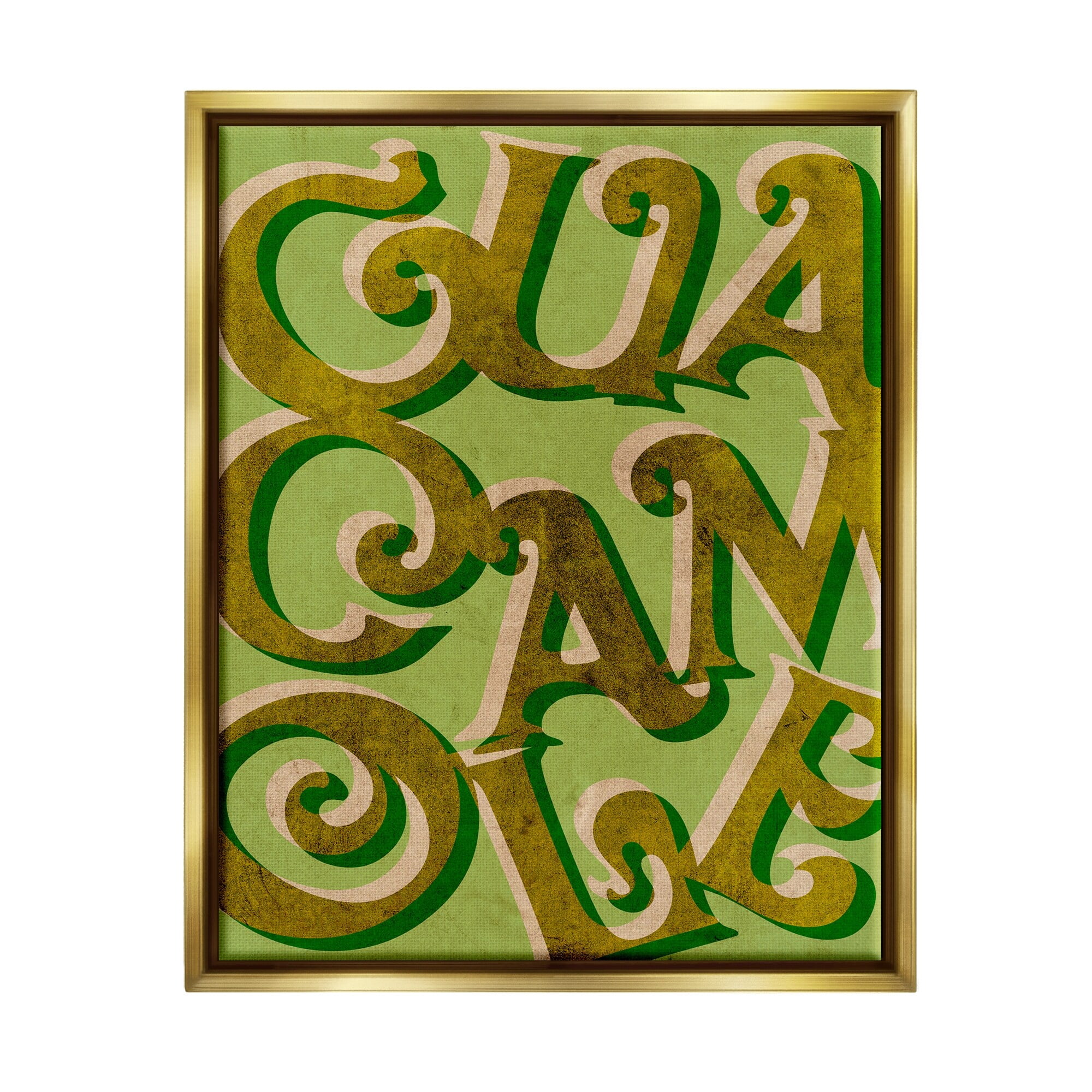 Stupell Industries Whimsical Guacamole Typography Layered Lettering Kitchen Sign Graphic Art Metallic Gold Floating Framed Canvas Print Wall Art, Design by Daphne Polselli