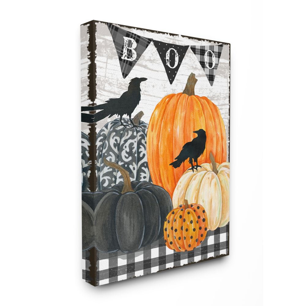 Stupell Industries Whimsical Halloween Scene Farm Table Pumpkin Crows Canvas Wall Art Design by Andrea Tachiera, 36" x 48"