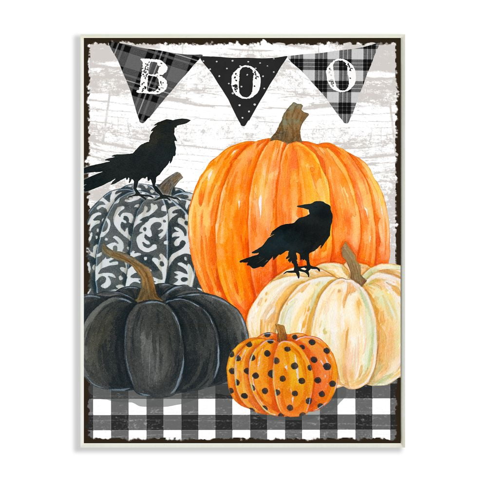 Stupell Industries Whimsical Halloween Scene Farm Table Pumpkin Crows Wall Plaque Design by Andrea Tachiera, 13" x 19"