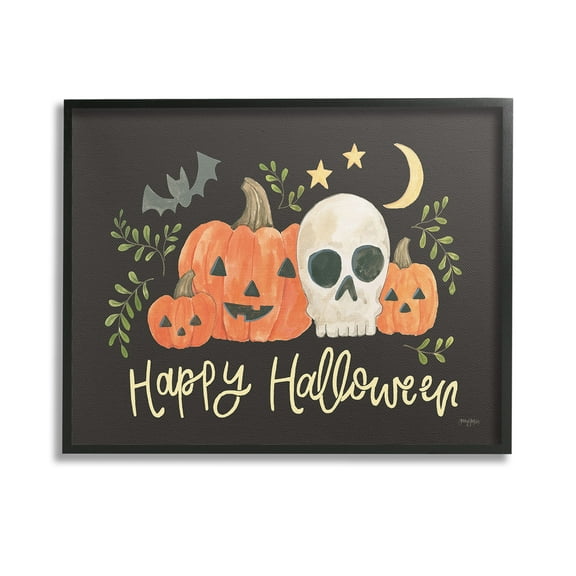 Stupell Industries Whimsical Happy Halloween Holiday Painting Black Framed Art Print Wall Art, 14 x 11