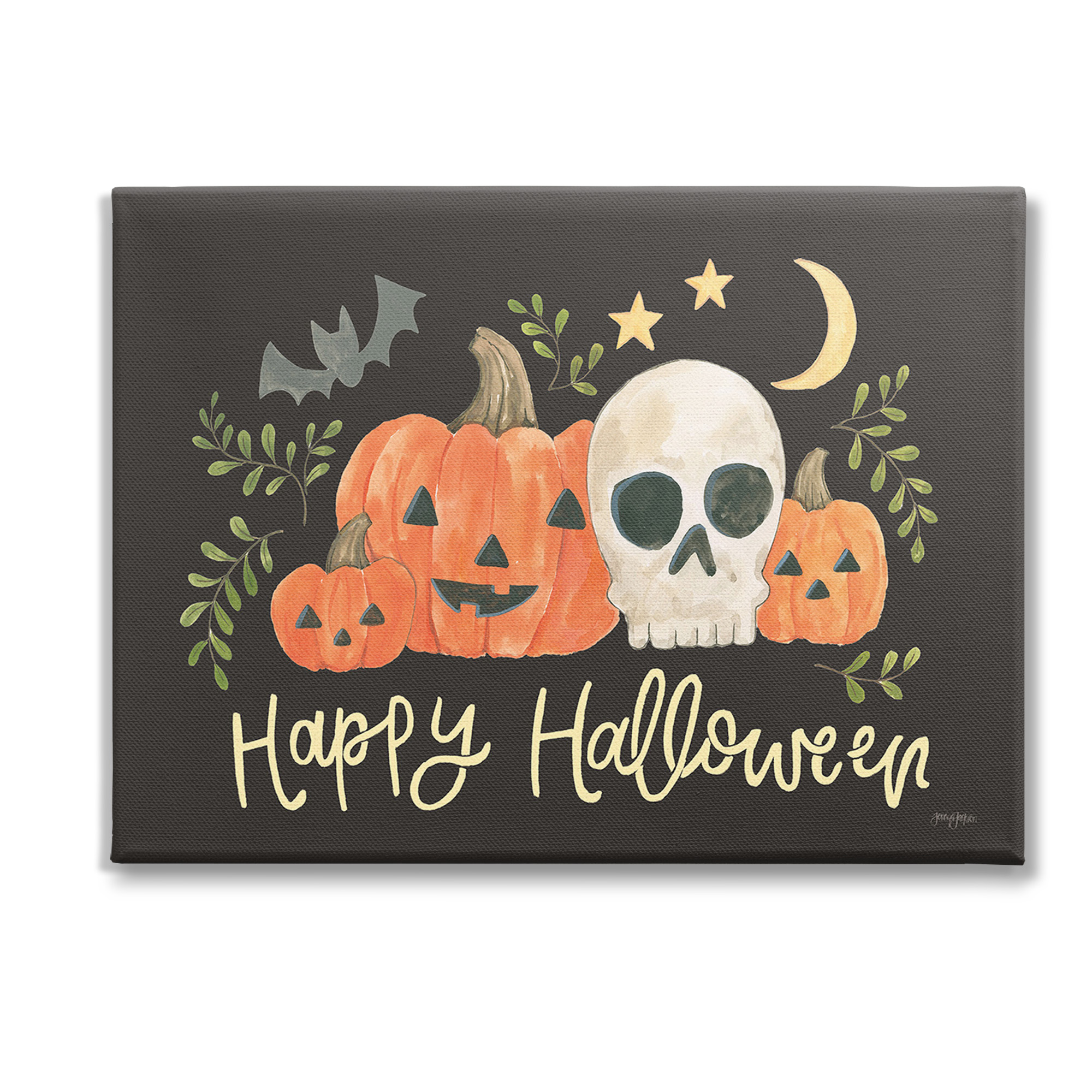 Stupell Industries Whimsical Happy Halloween Holiday Painting Gallery Wrapped Canvas Art Print Wall Art, 48 x 36