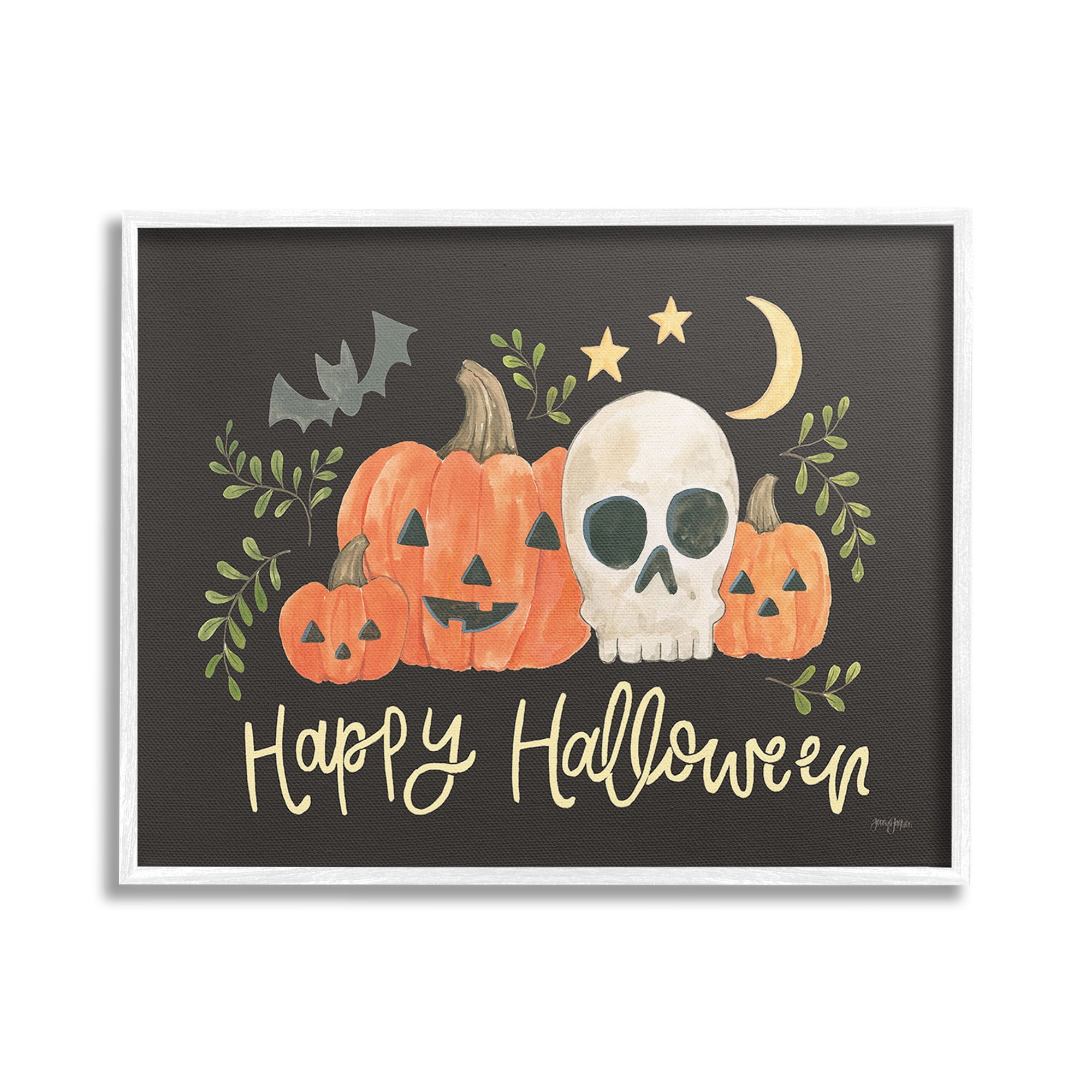 Stupell Industries Whimsical Happy Halloween Holiday Painting White Framed Art Print Wall Art, 20 x 16