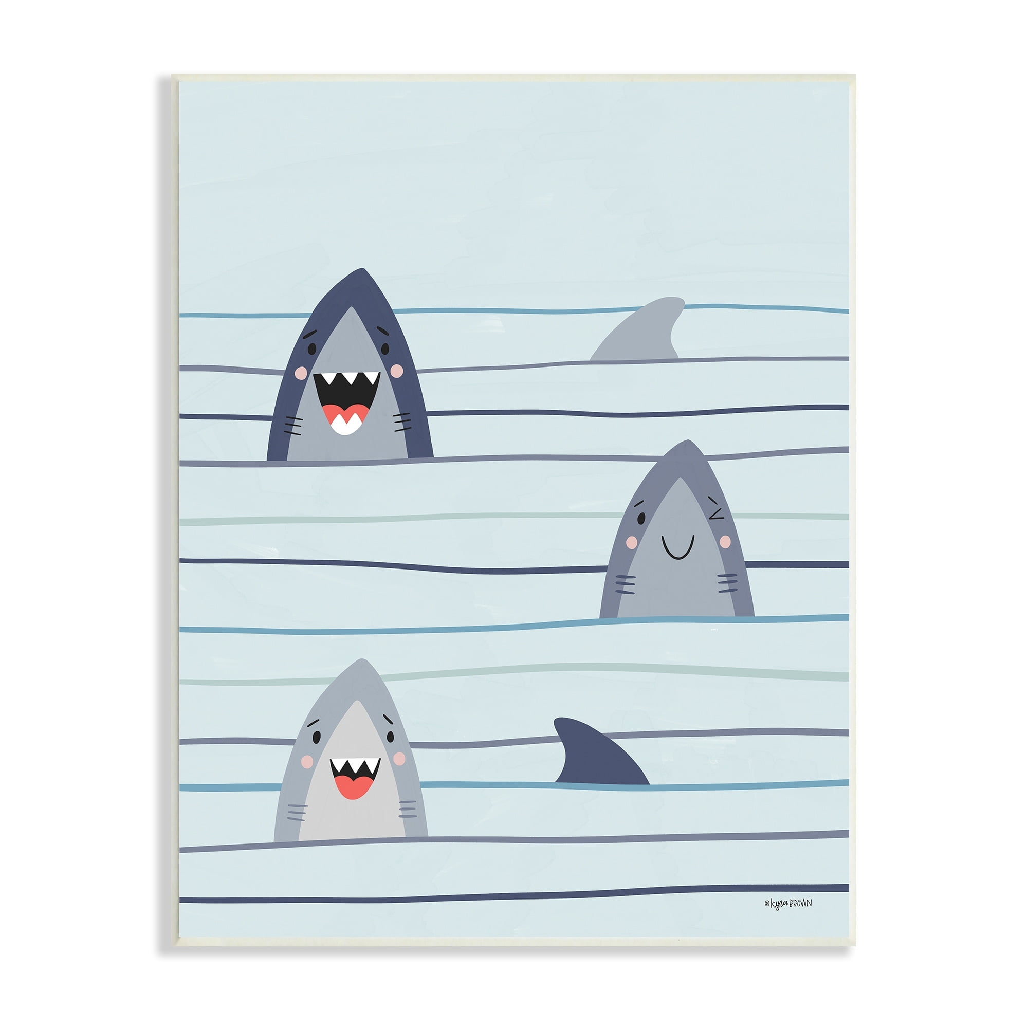 Stupell Industries Whimsical Happy Sharks Swimming Ocean Line Pattern, 13 x 19, Design by Kyra Brown
