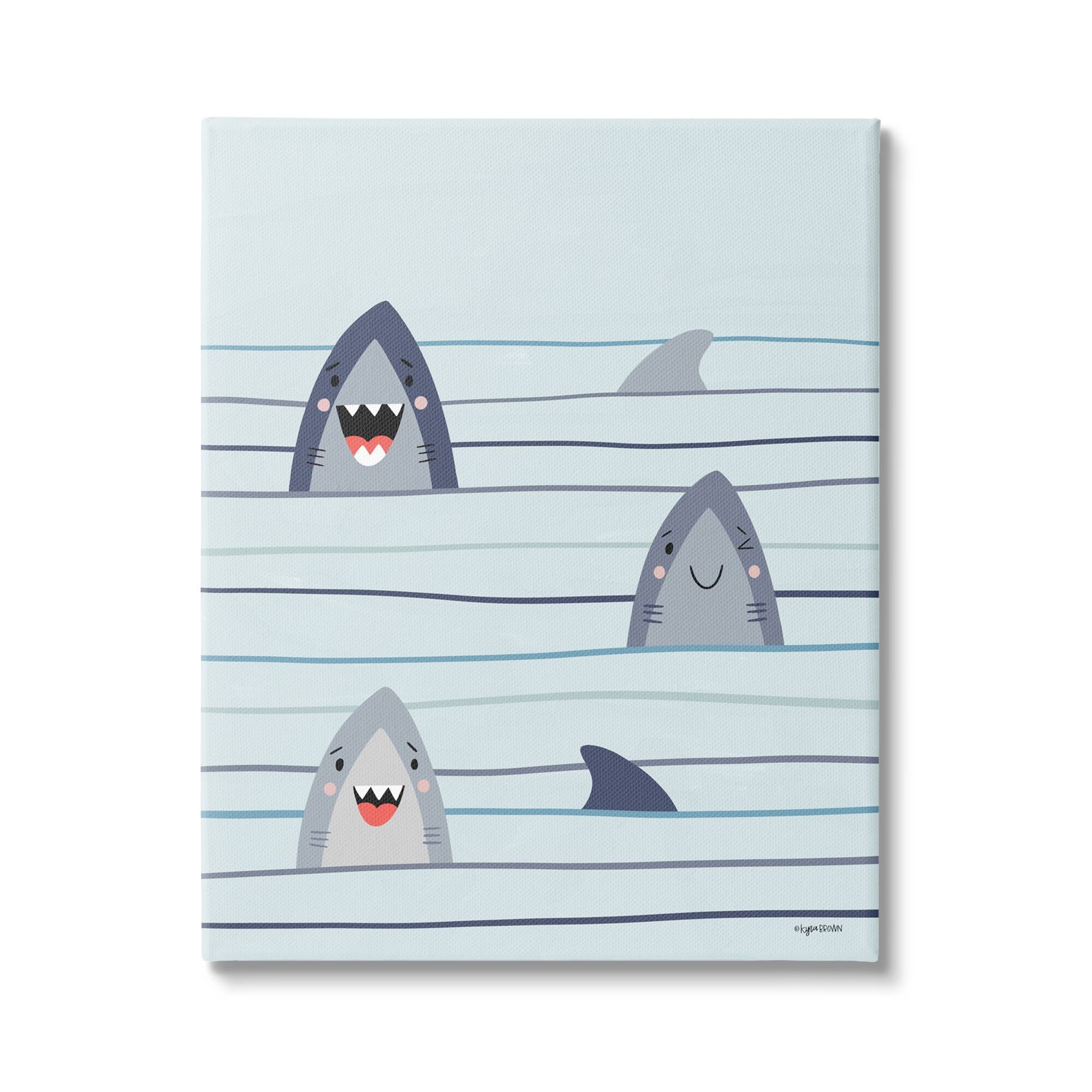 Stupell Industries Whimsical Happy Sharks Swimming Ocean Line Pattern, 24 x 30, Design by Kyra Brown