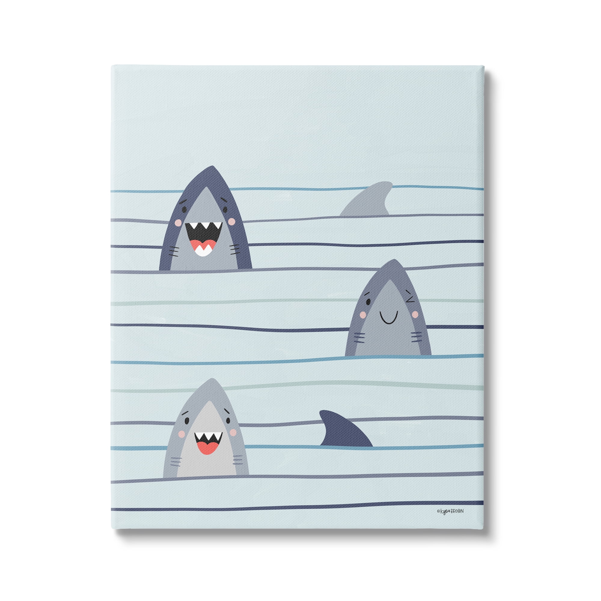 Stupell Industries Whimsical Happy Sharks Swimming Ocean Line Pattern, 30 x 40, Design by Kyra Brown