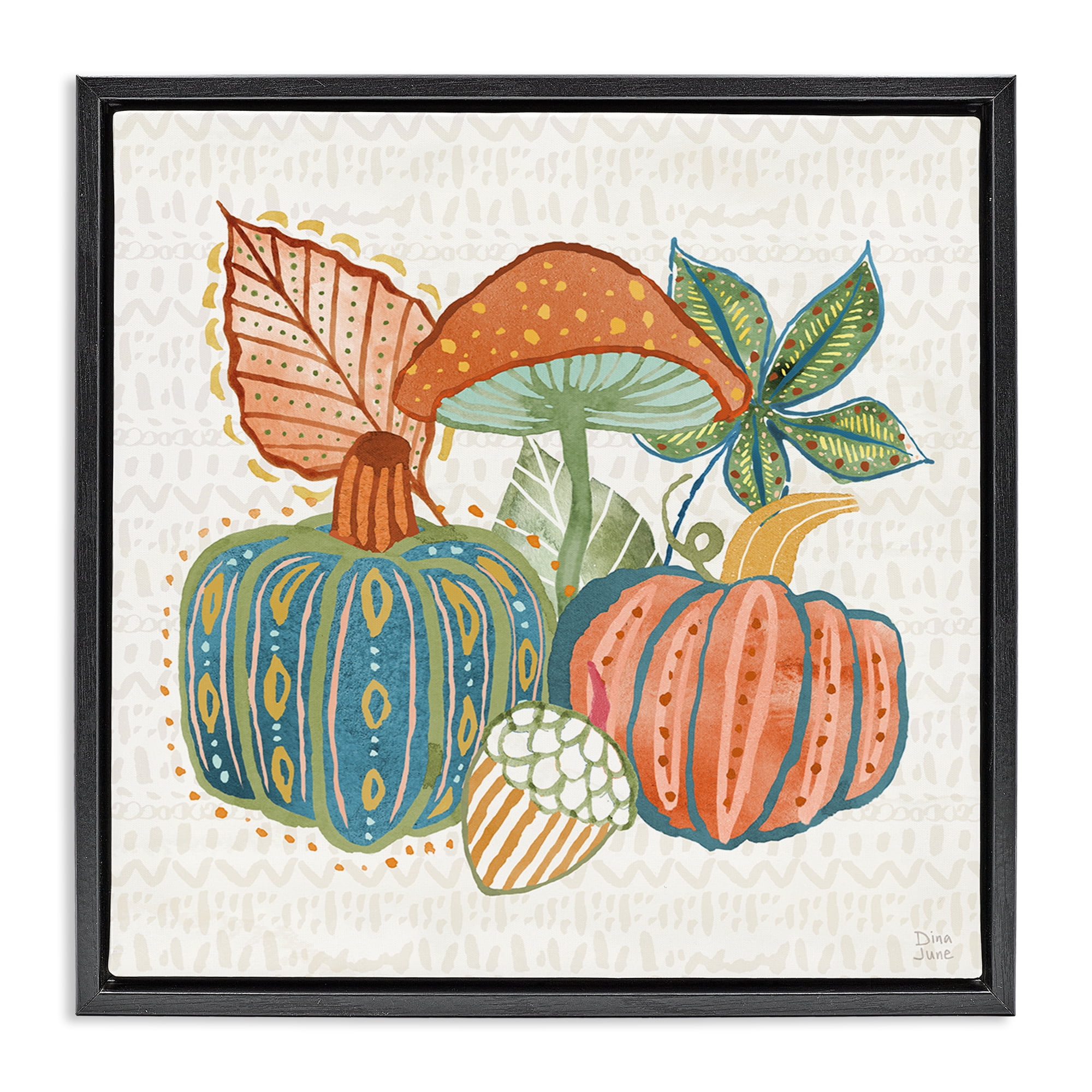 Stupell Industries Whimsical Harvest Gourds Holiday Painting Black Floater Framed Canvas Art Prints Wall Art, 18 x 18