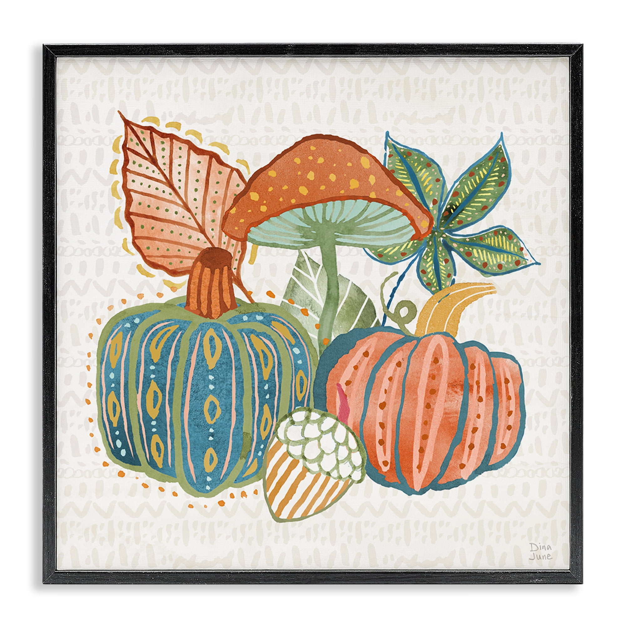 Stupell Industries Whimsical Harvest Gourds Holiday Painting Black Framed Art Prints Wall Art, 17 x 17