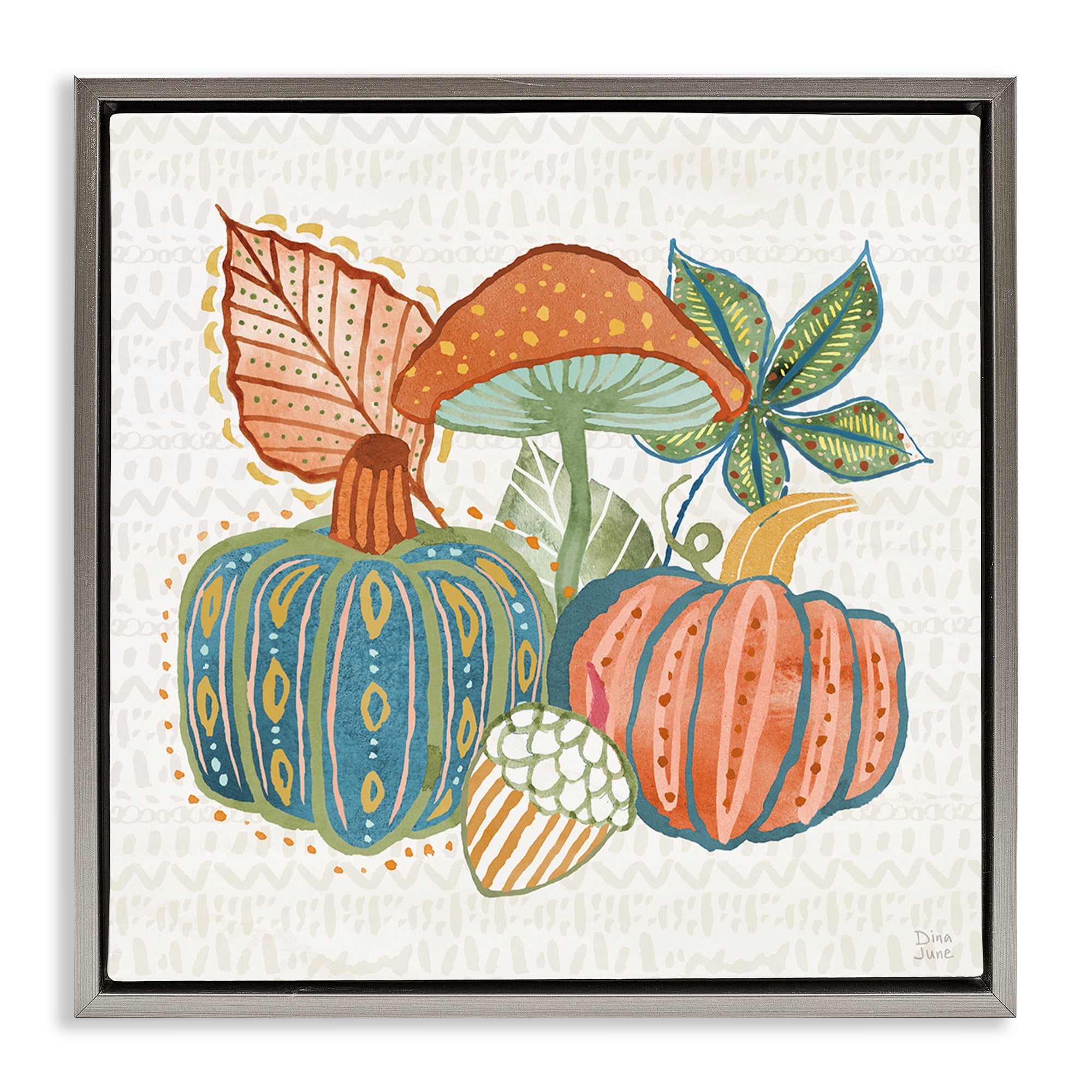 Stupell Industries Whimsical Harvest Gourds Holiday Painting Gray Floater Framed Canvas Art Prints Wall Art, 25 x 25