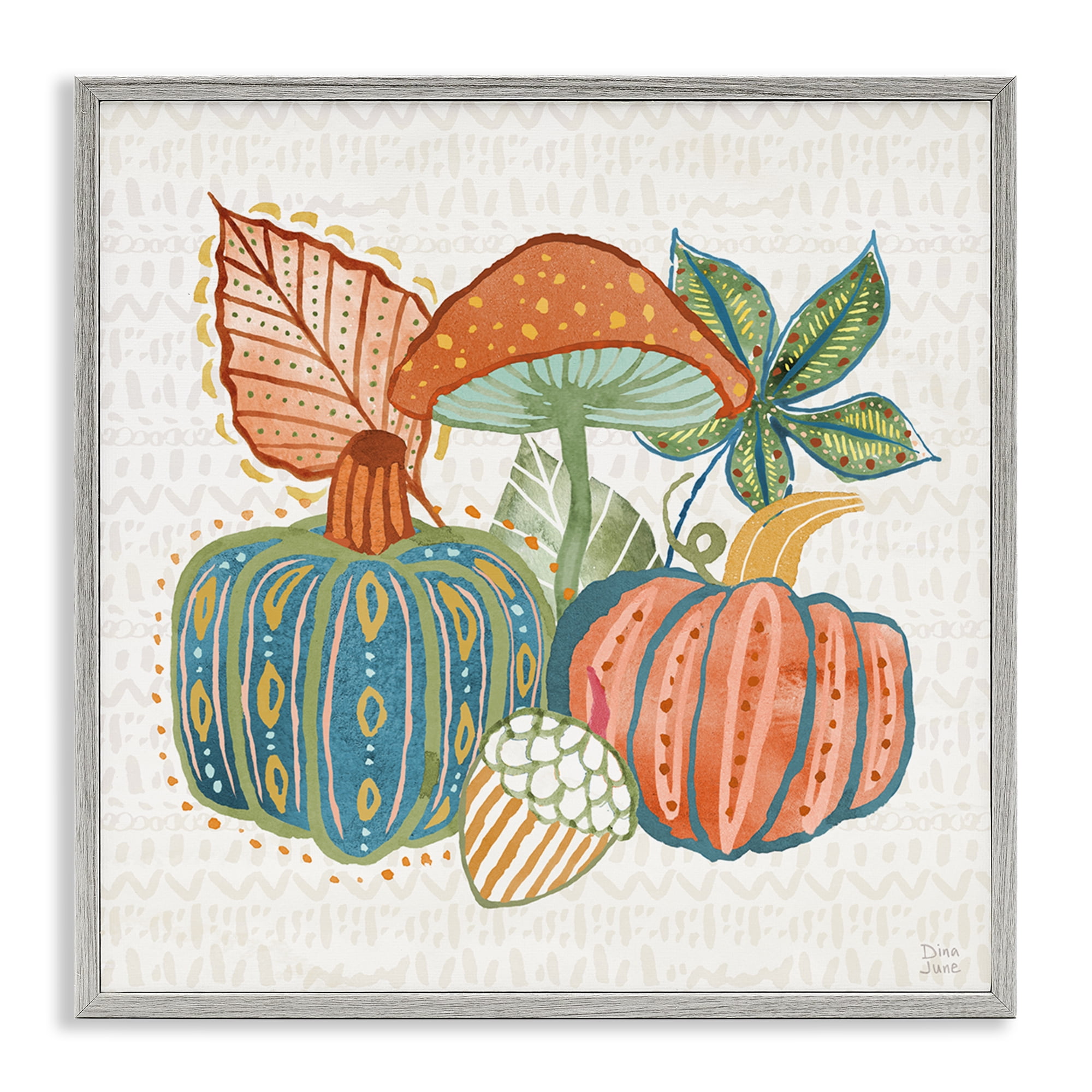 Stupell Industries Whimsical Harvest Gourds Holiday Painting Gray Framed Art Prints Wall Art, 24 x 24