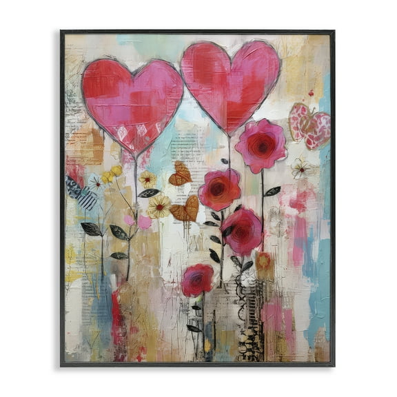 Stupell Industries Whimsical Hearts & Garden Abstract Painting Black Framed Art Print Wall Art, 11 x 14