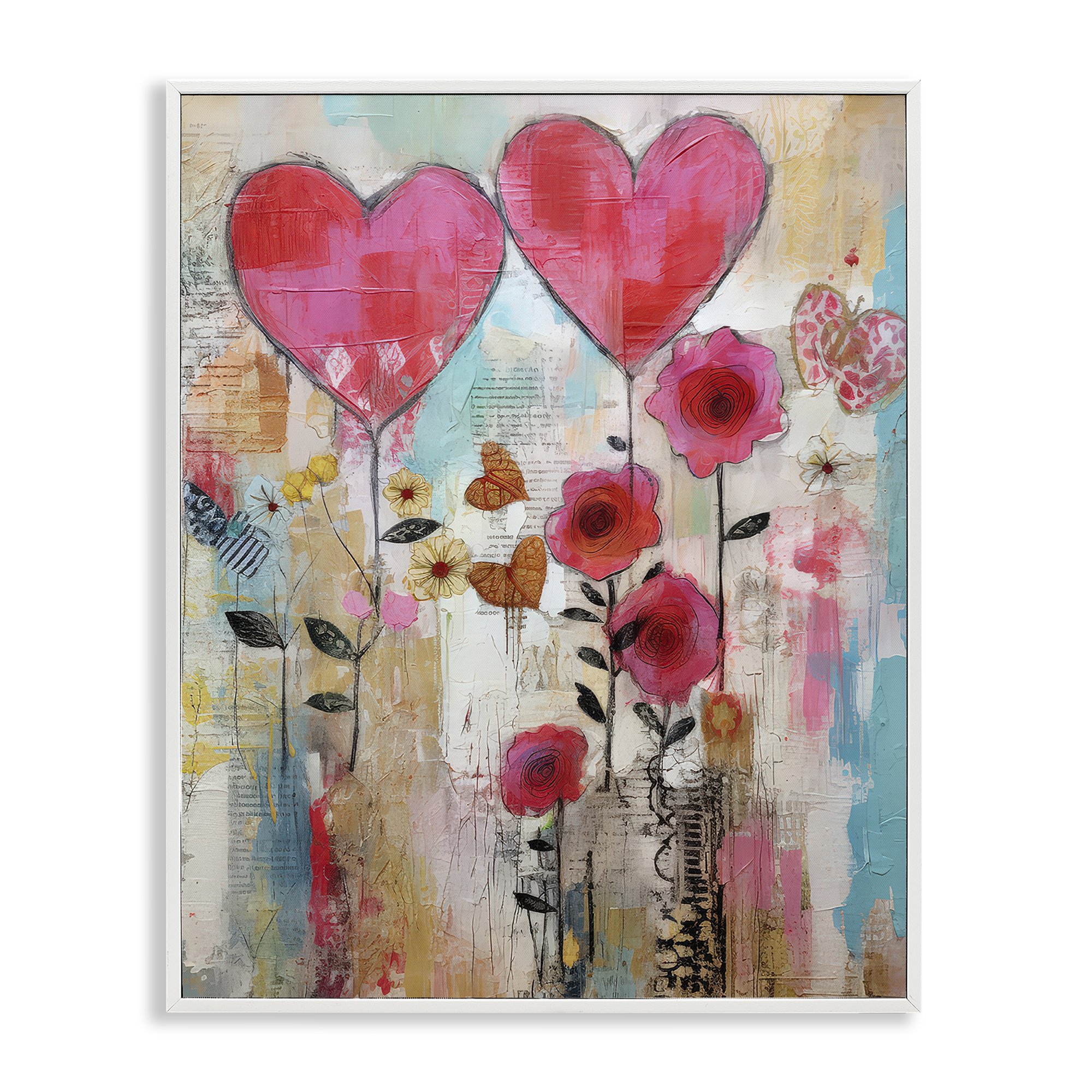 Stupell Industries Whimsical Hearts & Garden Abstract Painting White Framed Art Print Wall Art, 11 x 14