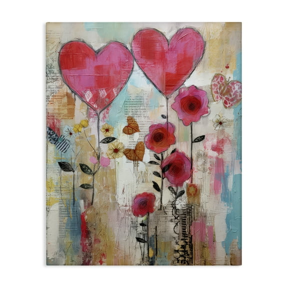 Stupell Industries Whimsical Hearts & Garden Abstract Painting Wrapped Canvas Art Print Wall Art, 16 x 20