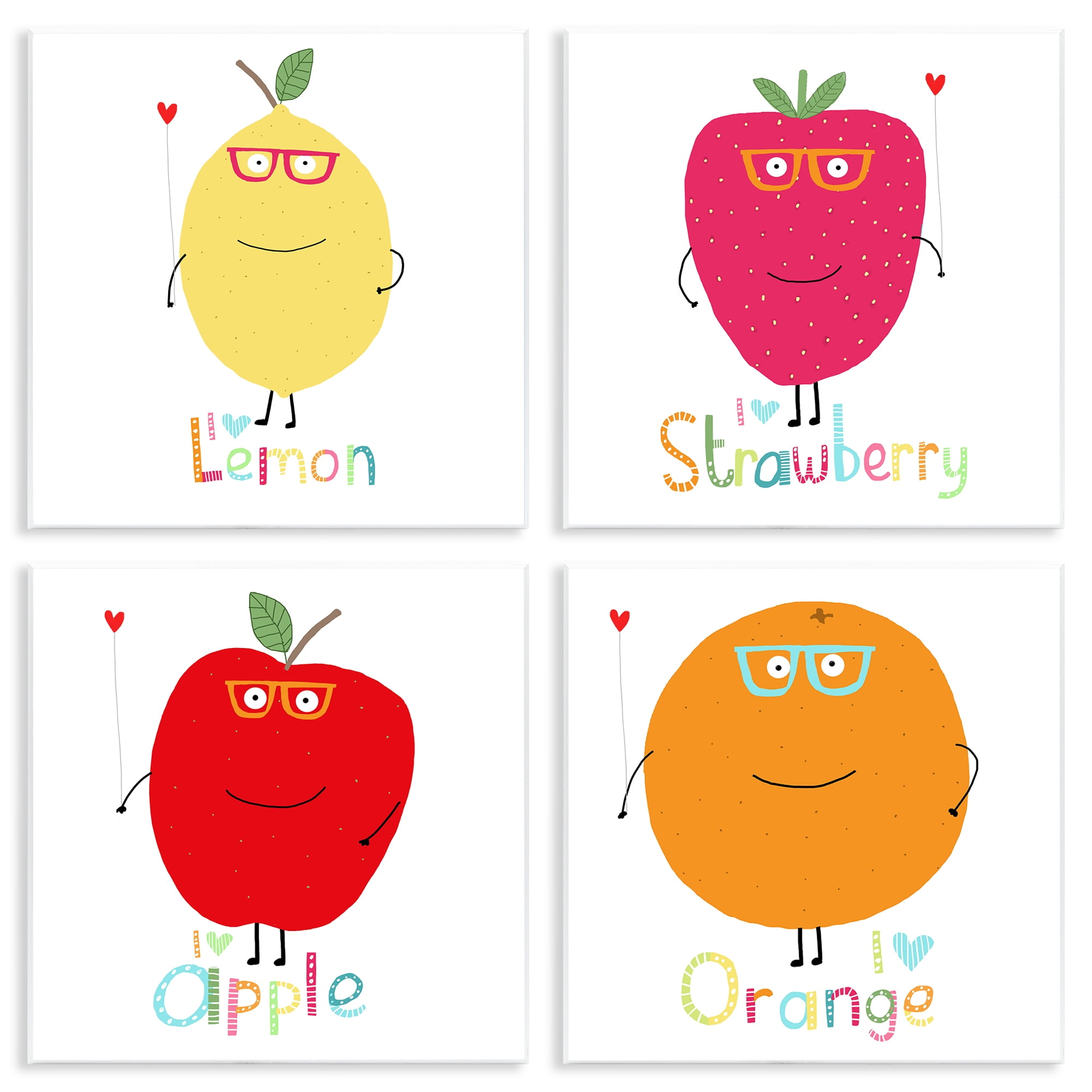 Stupell Industries Whimsical Hipster Fruits Food & Beverage Painting Unframed Art Print Wall Art, 12 x 12, Set of 4