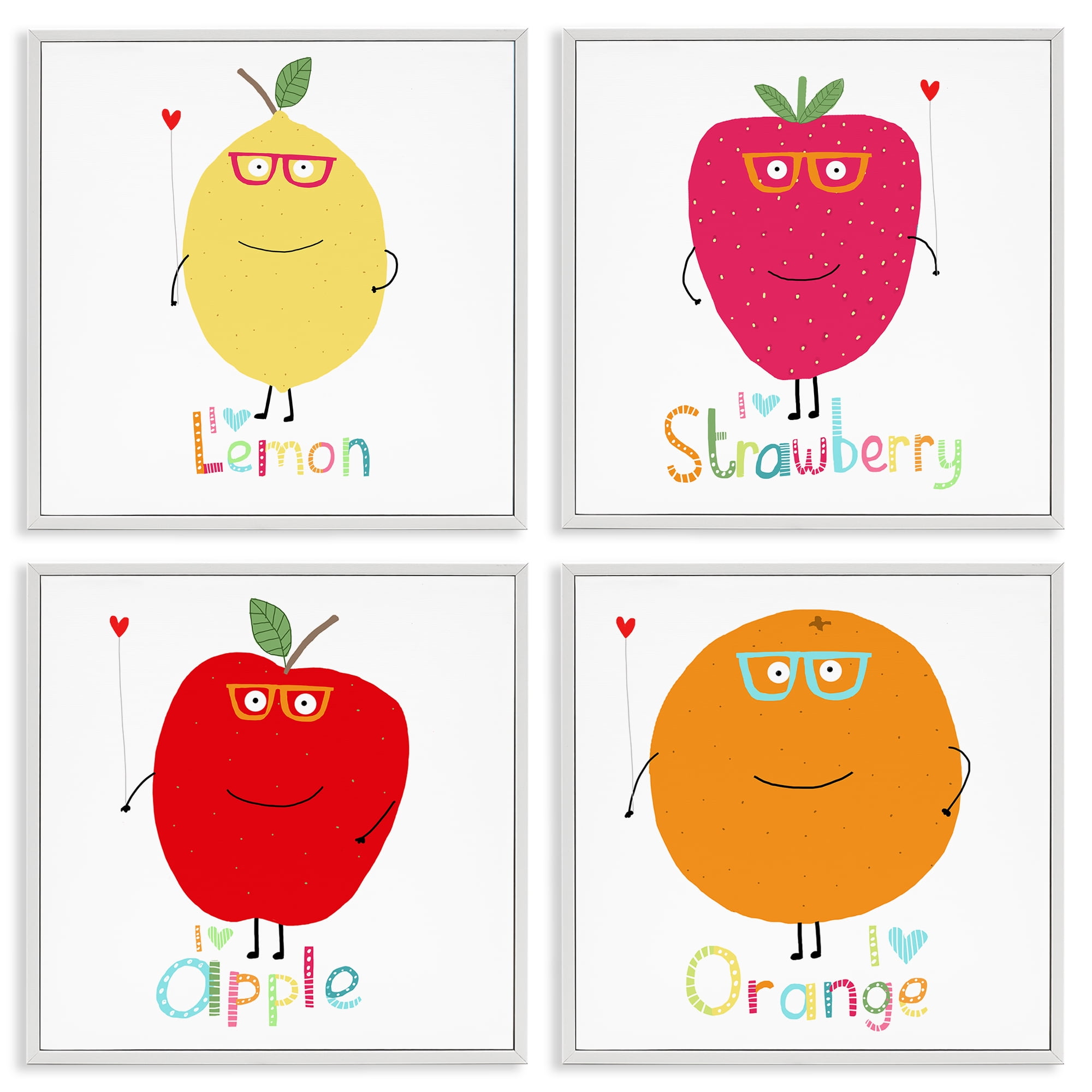 Stupell Industries Whimsical Hipster Fruits Food & Beverage Painting White Framed Art Print Wall Art, 17 x 17, Set of 4
