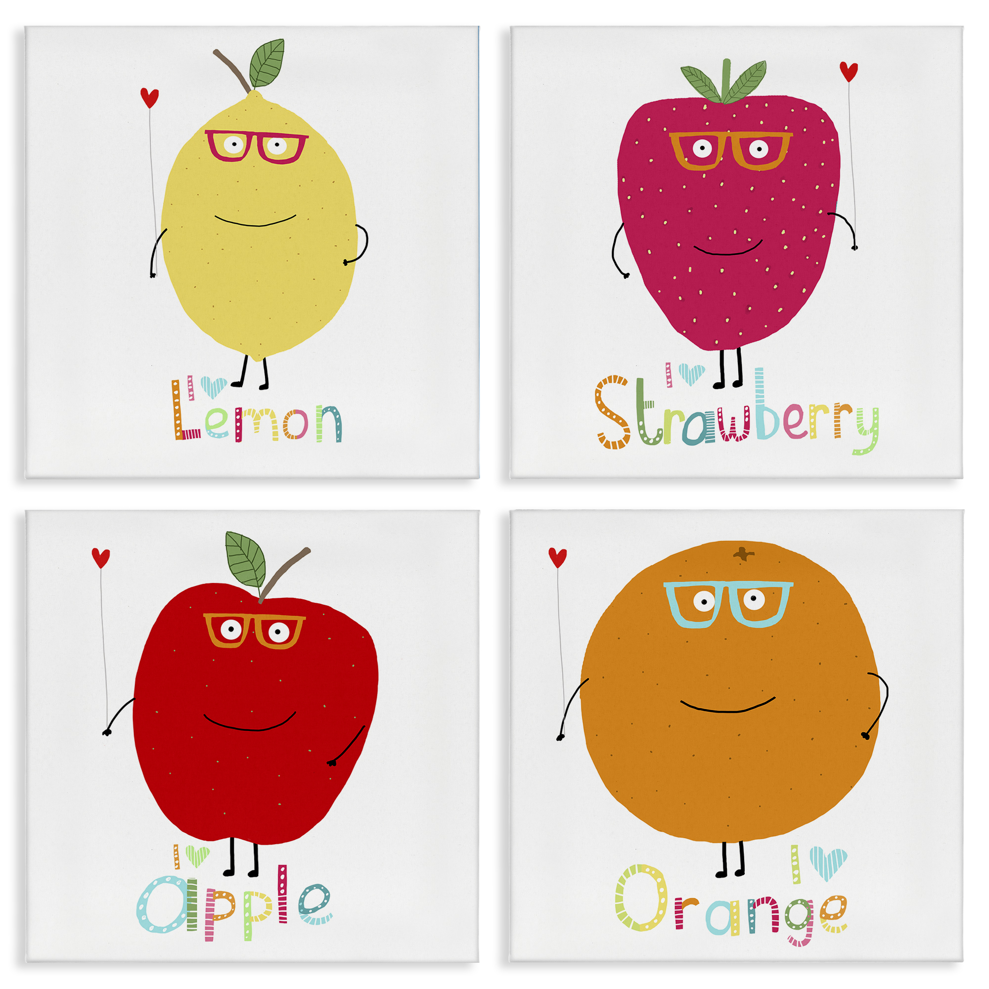 Stupell Industries Whimsical Hipster Fruits Food & Beverage Painting Wrapped Canvas Art Print Wall Art, 17 x 17, Set of 4