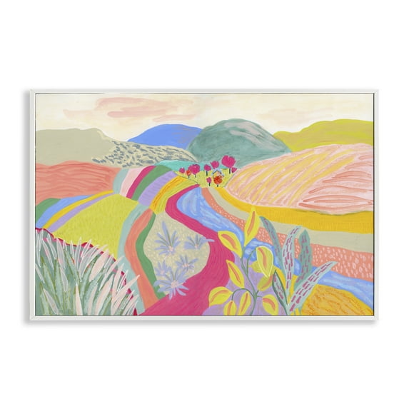 Stupell Industries Whimsical Hued Farmland Landscape & Nature Painting White Framed Art Print Wall Art, 18 x 12