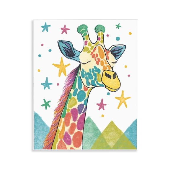 Stupell Industries Whimsical Hued Giraffe & Stars Animals Painting Unframed Art Print Wall Art, 11 x 14