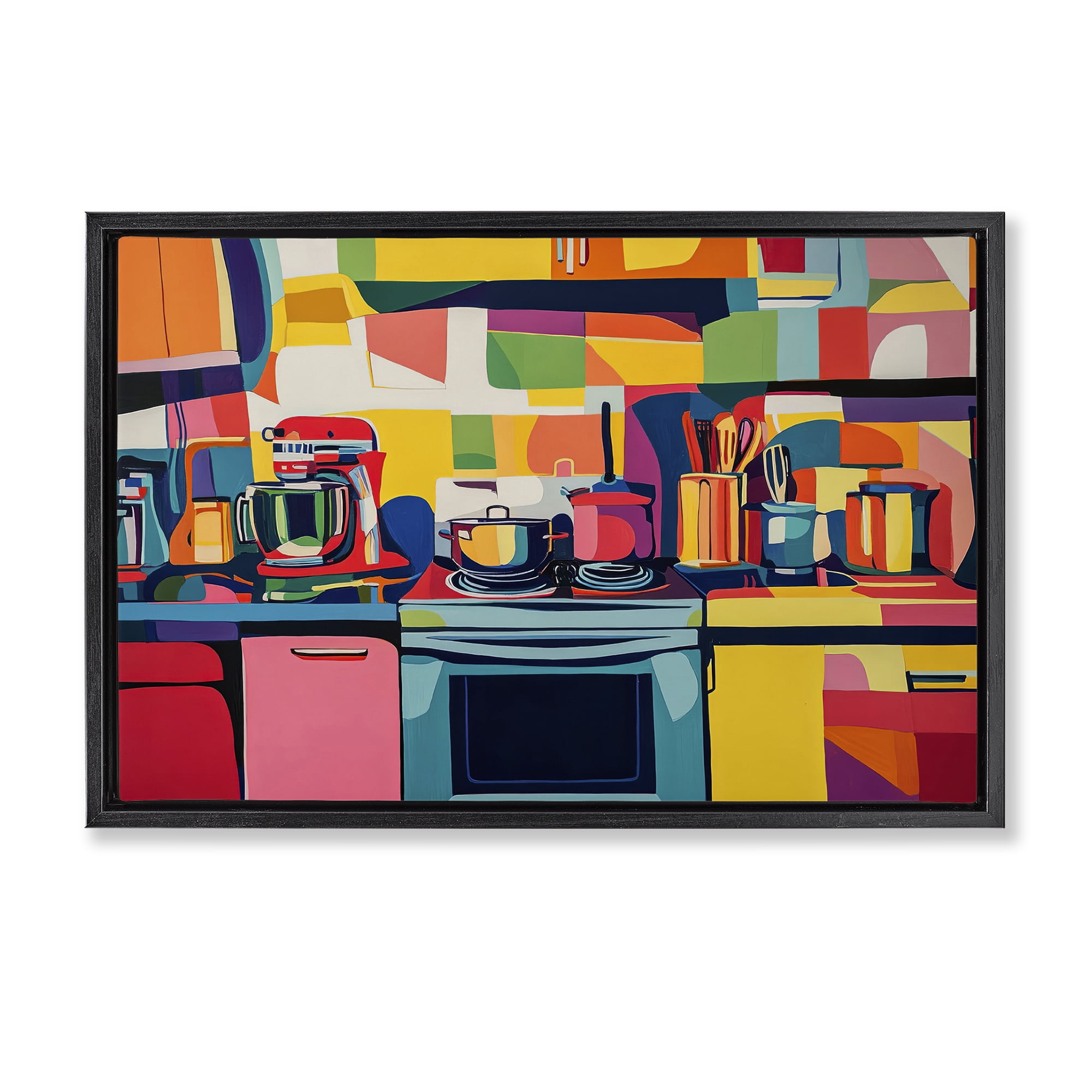 Stupell Industries Whimsical Hued Kitchen Furniture Painting Black Floater Framed Canvas Art Print Wall Art, 31 x 21