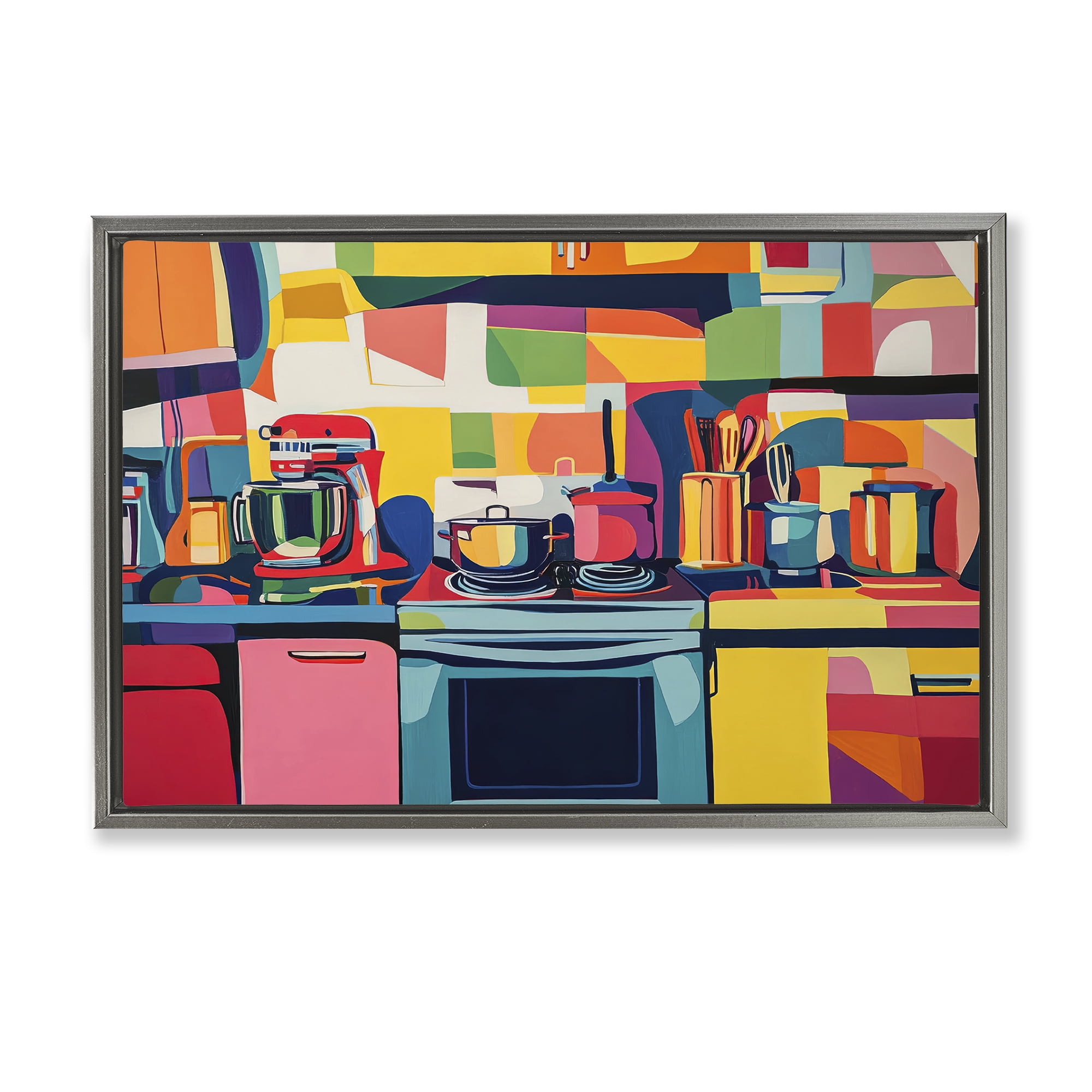 Stupell Industries Whimsical Hued Kitchen Furniture Painting Gray Floater Framed Canvas Art Print Wall Art, 25 x 17