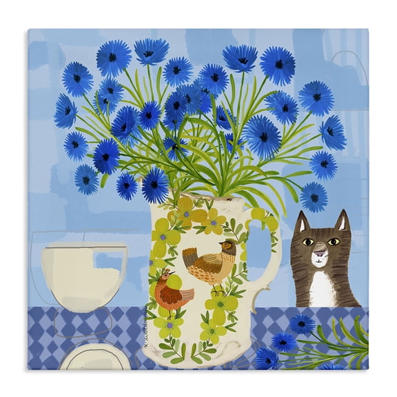 Stupell Industries Whimsical Jug of Cornflowers Floral Painting Wrapped Canvas Canvas Art Print Wall Art, 36 x 36