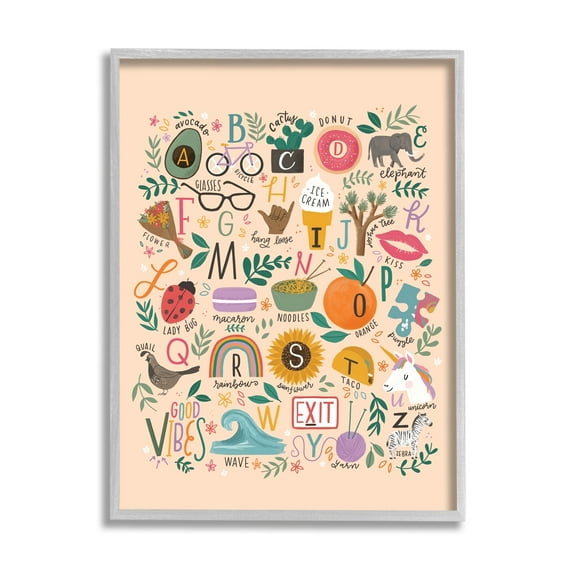 Stupell Industries Whimsical Kid's Alphabet Playful ABC Illustrations Everyday Items, 11 x 14, Design by Loni Harris