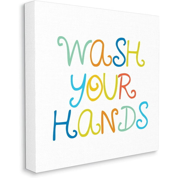 Stupell Industries Whimsical Kids Bathroom Phrase Wash Your Hands Rules Typography Painting Gallery Wrapped Canvas Print Wall Art, 30 x 30