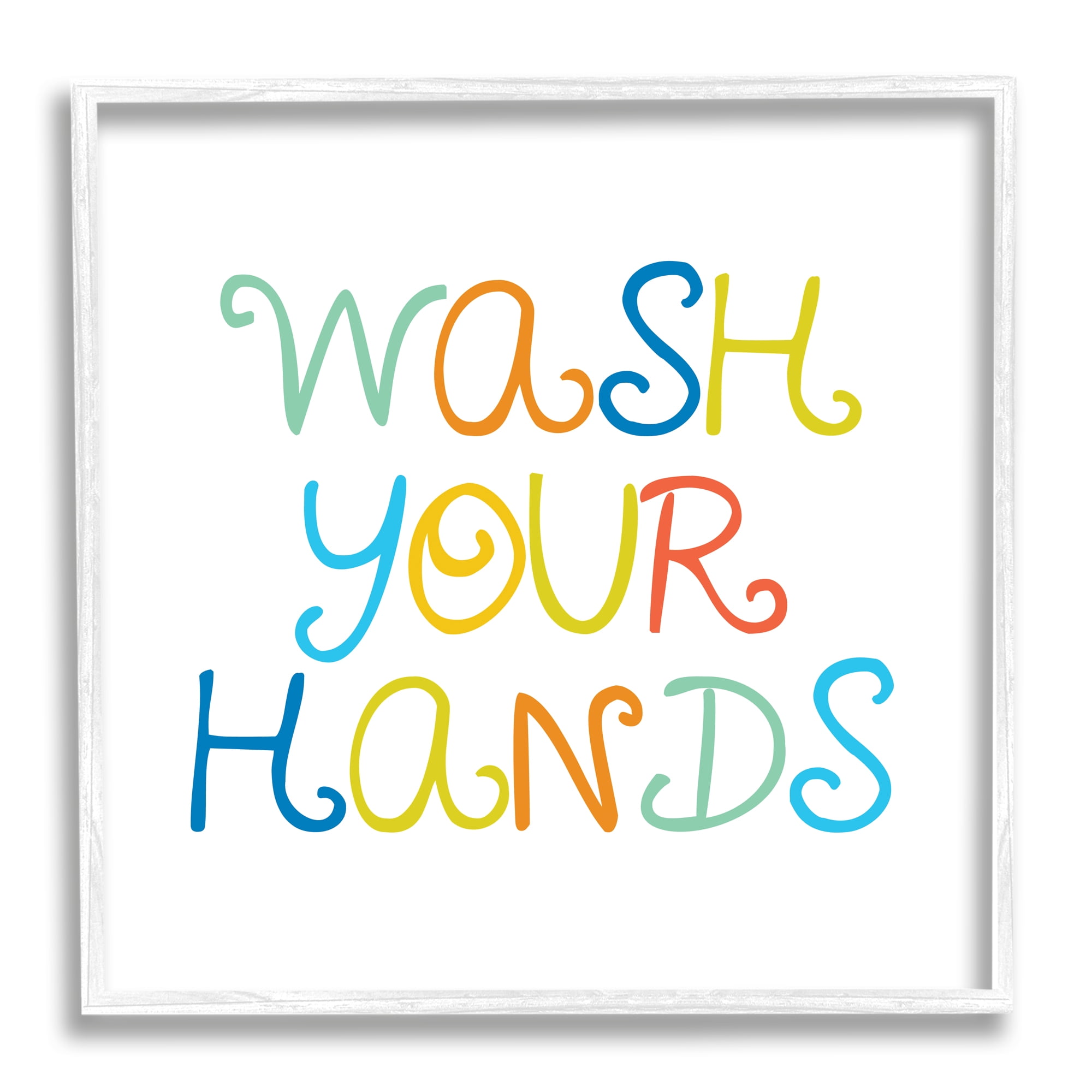 Stupell Industries Whimsical Kids Bathroom Phrase Wash Your Hands Rules Typography Painting White Framed Art Print Wall Art, 12 x 12