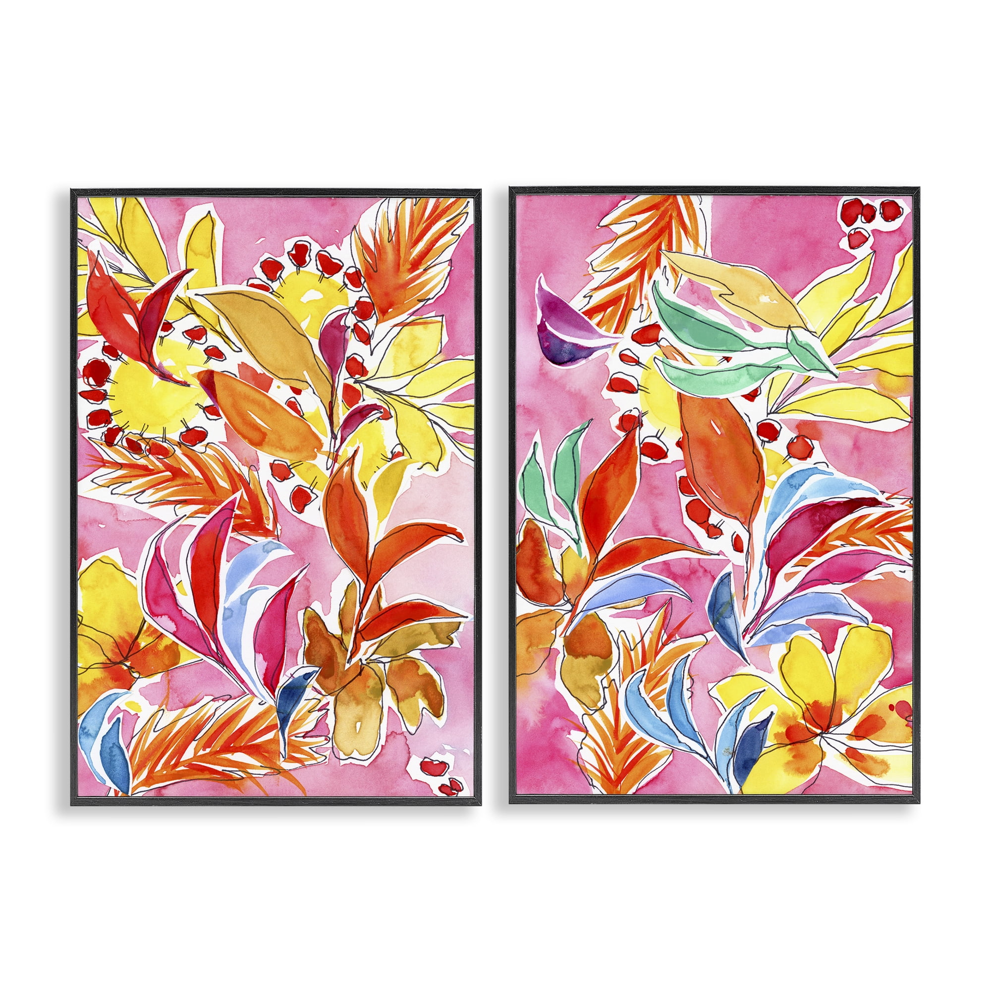 Stupell Industries Whimsical Leaf Impressions Plants & Flowers Painting Black Framed Art Print Wall Art, 20 x 30, Set of 2