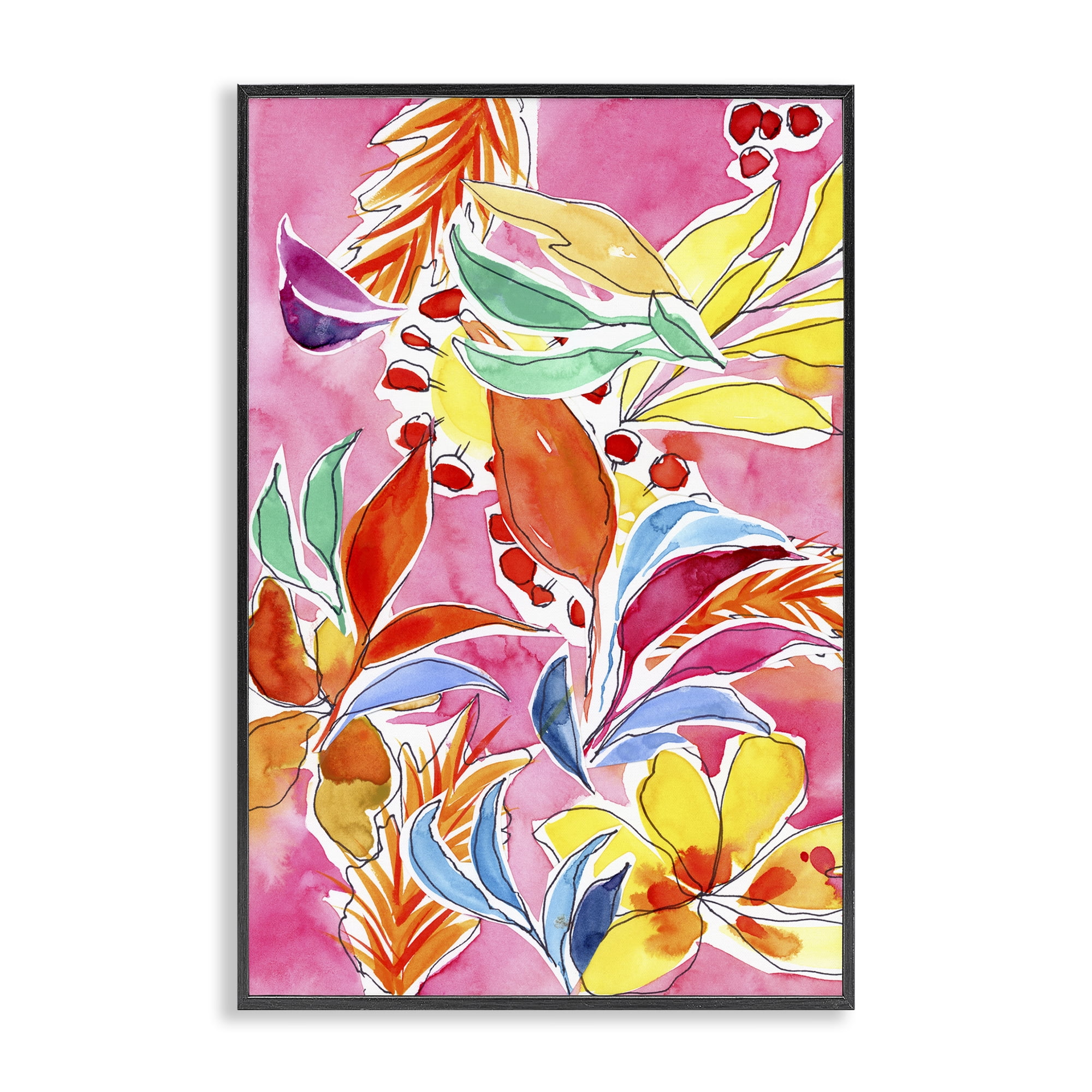 Stupell Industries Whimsical Leaves on Pink Plants & Flowers Painting Black Framed Art Print Wall Art, 20 x 30