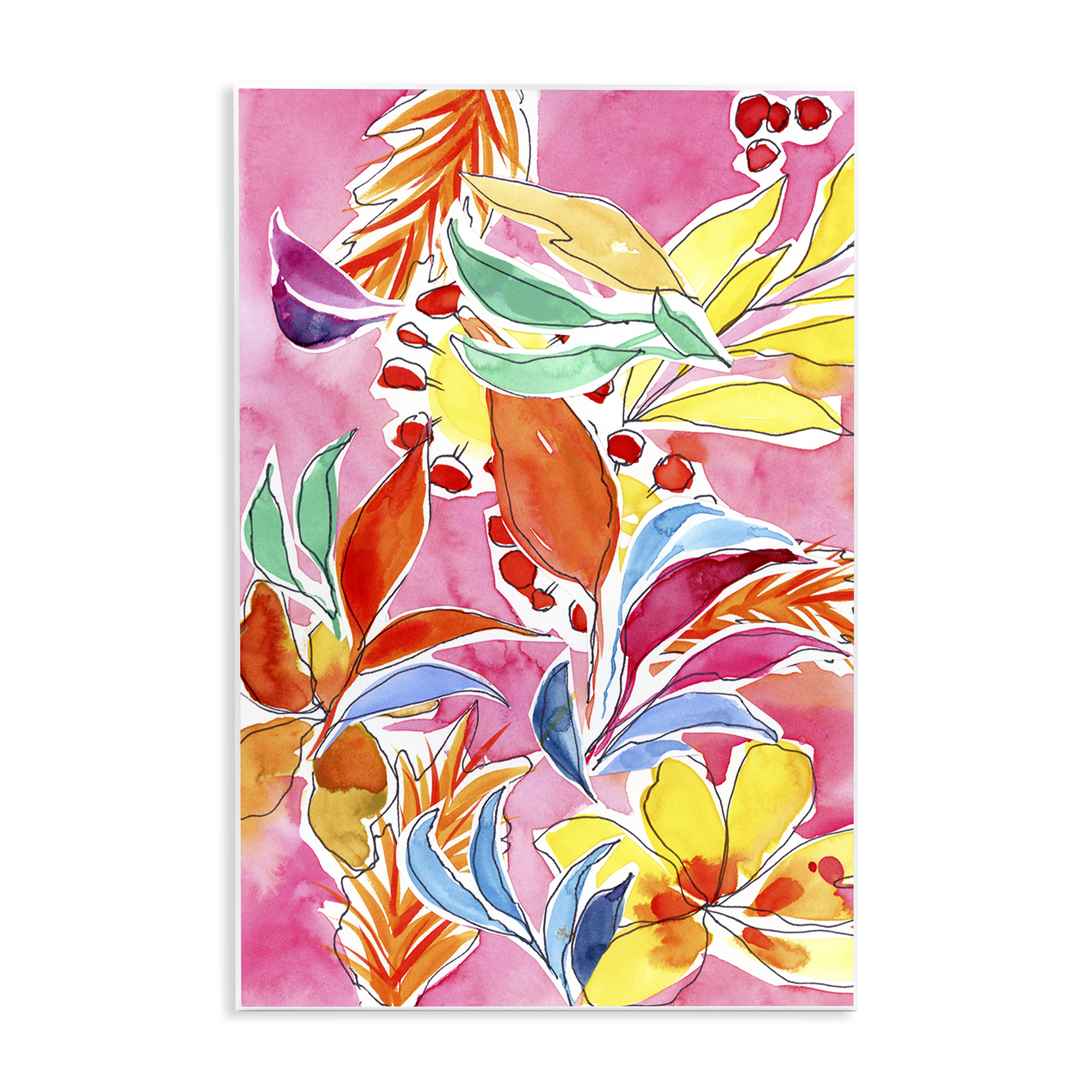 Stupell Industries Whimsical Leaves on Pink Plants & Flowers Painting Unframed Art Print Wall Art, 13 x 19
