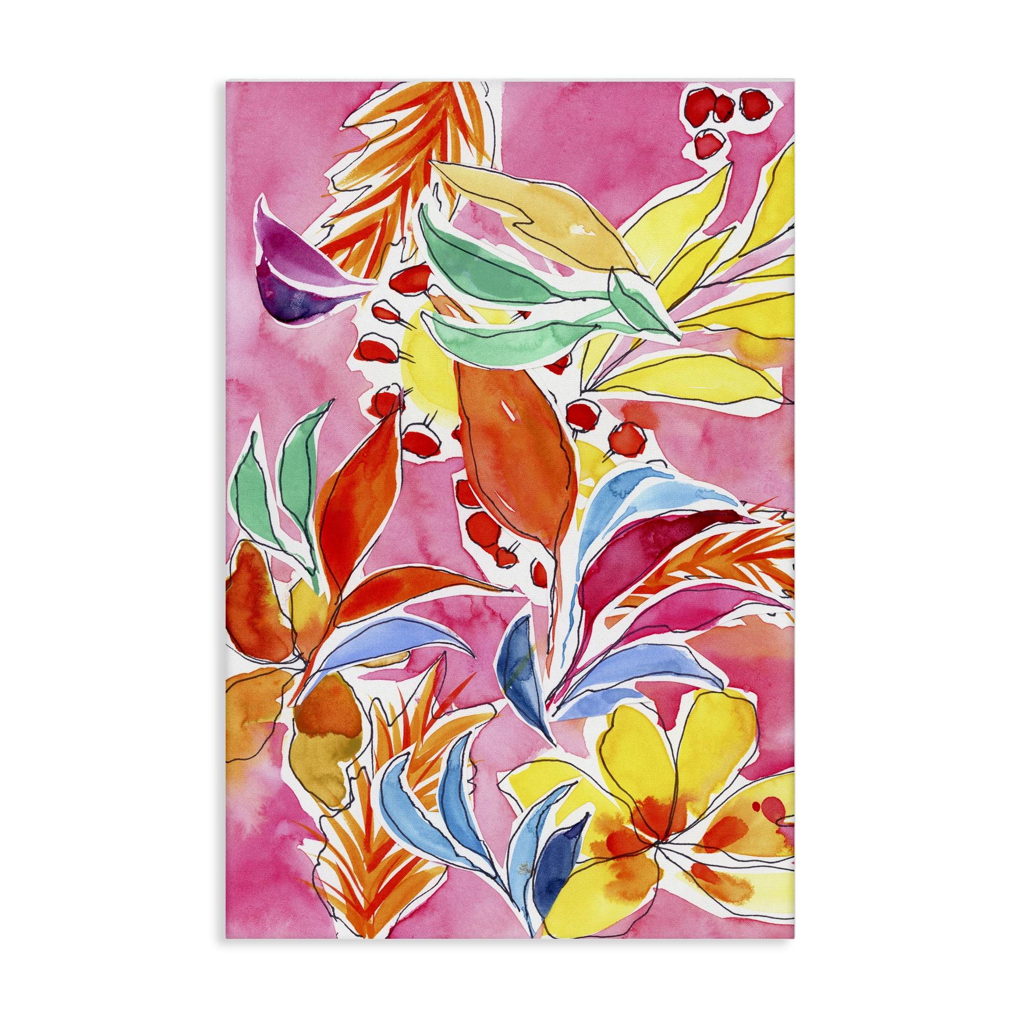 Stupell Industries Whimsical Leaves on Pink Plants & Flowers Painting Wrapped Canvas Art Print Wall Art, 20 x 30
