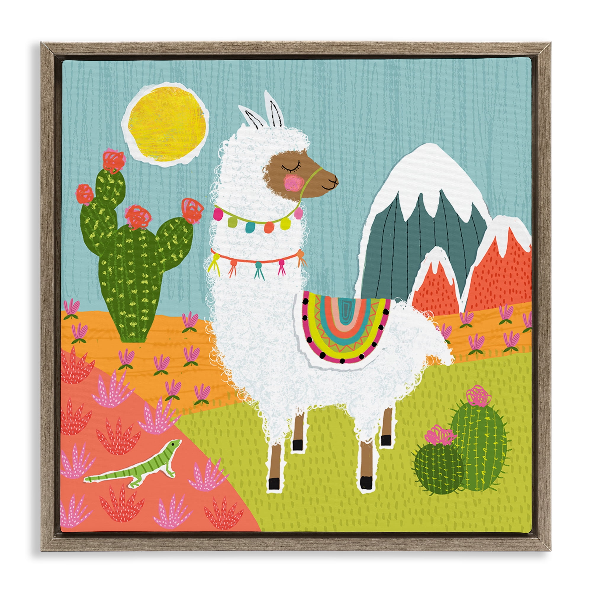 Stupell Industries Whimsical Llama Scene Animals Painting Brown Floater Framed Canvas Art Print Wall Art, 25 x 25