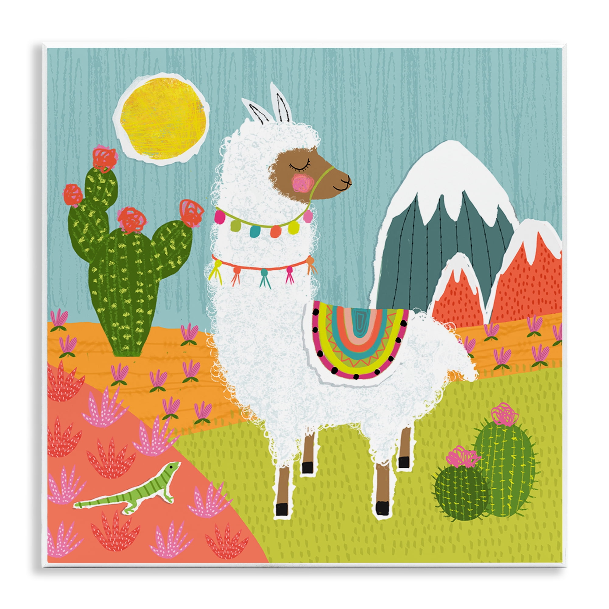 Stupell Industries Whimsical Llama Scene Animals Painting Unframed Art Print Wall Art, 12 x 12