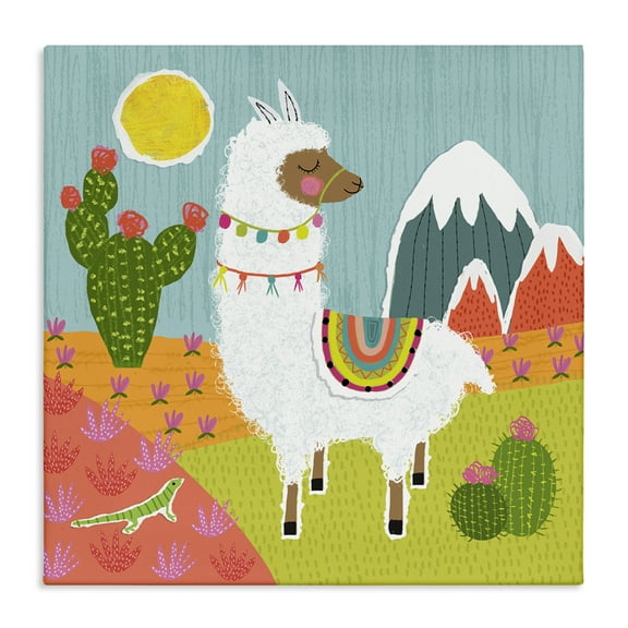 Stupell Industries Whimsical Llama Scene Animals Painting Wrapped Canvas Art Print Wall Art, 17 x 17