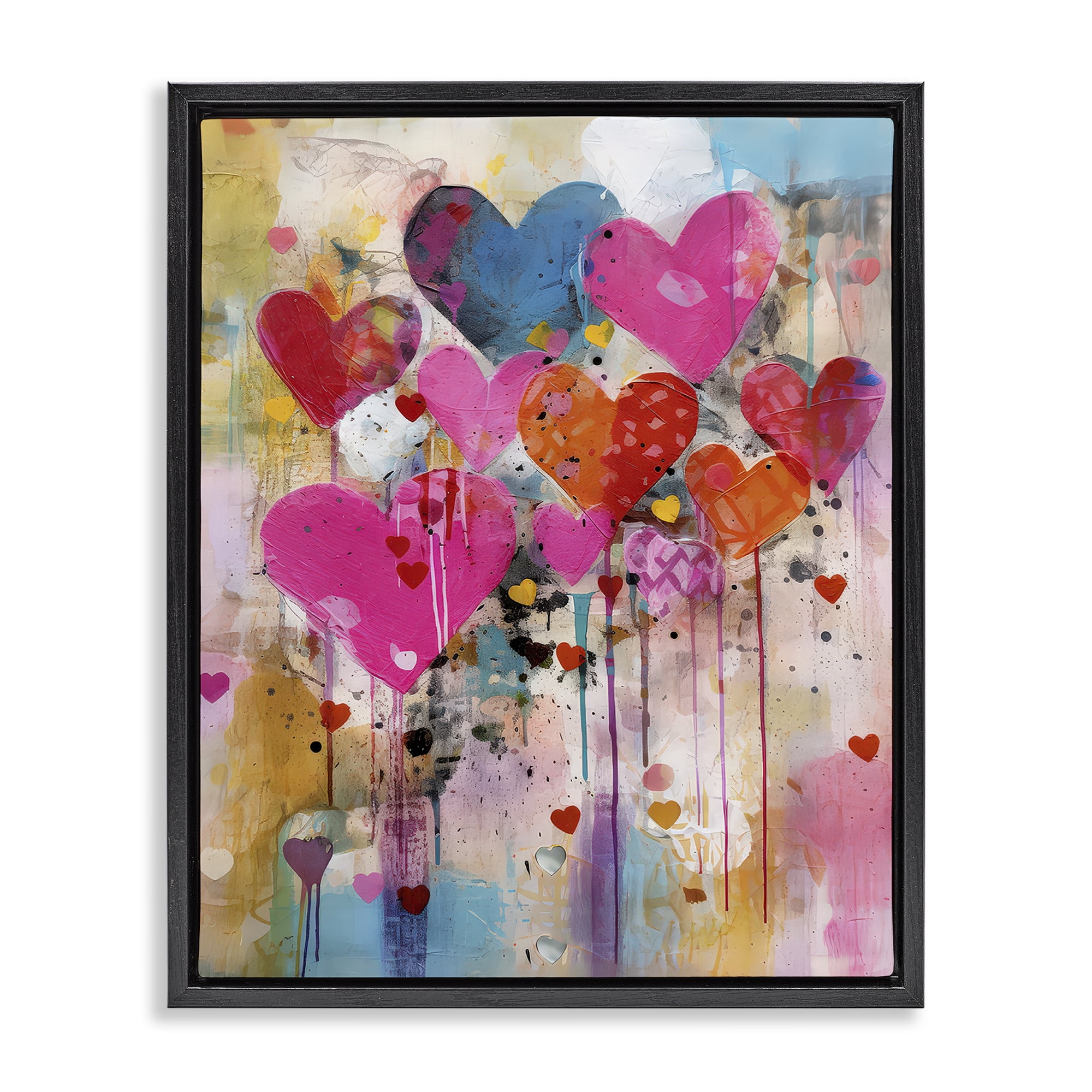 Stupell Industries Whimsical Love Hearts Pattern Abstract Painting Black Floater Framed Canvas Art Print Wall Art, 25 x 31
