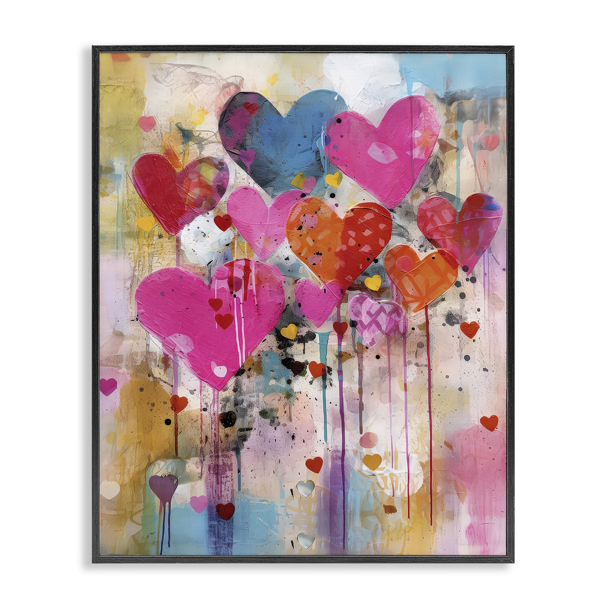 Stupell Industries Whimsical Love Hearts Pattern Abstract Painting Black Framed Art Print Wall Art, 16 x 20