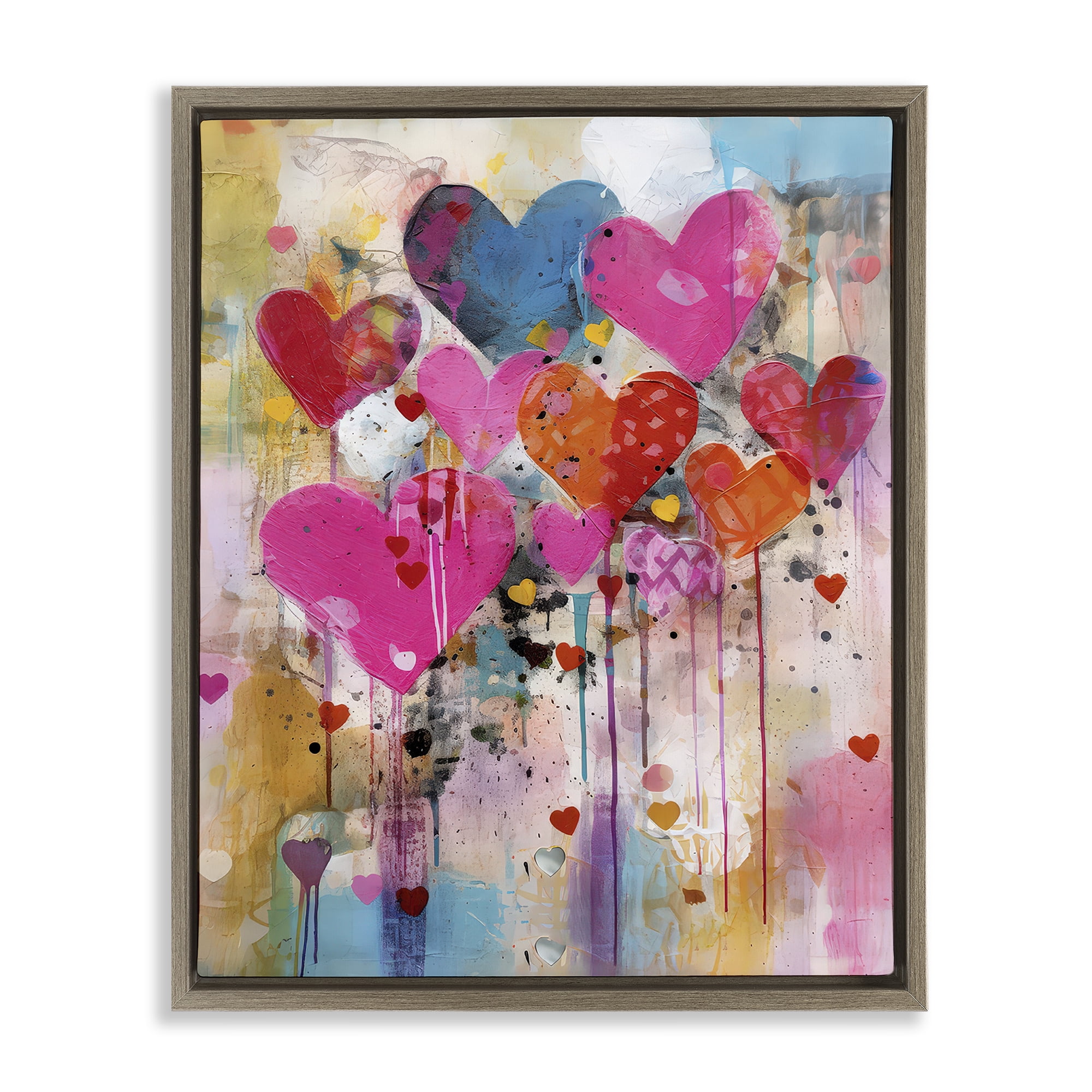 Stupell Industries Whimsical Love Hearts Pattern Abstract Painting Brown Floater Framed Canvas Art Print Wall Art, 25 x 31
